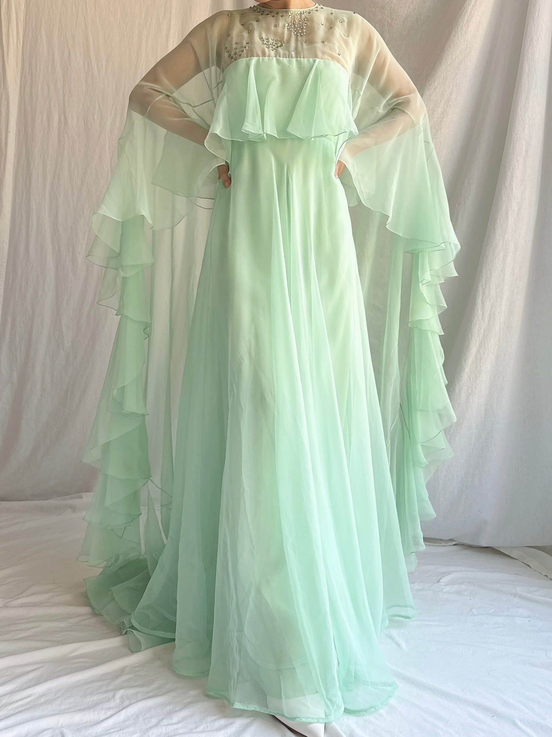 1960s Chiffon Cape Gown - M