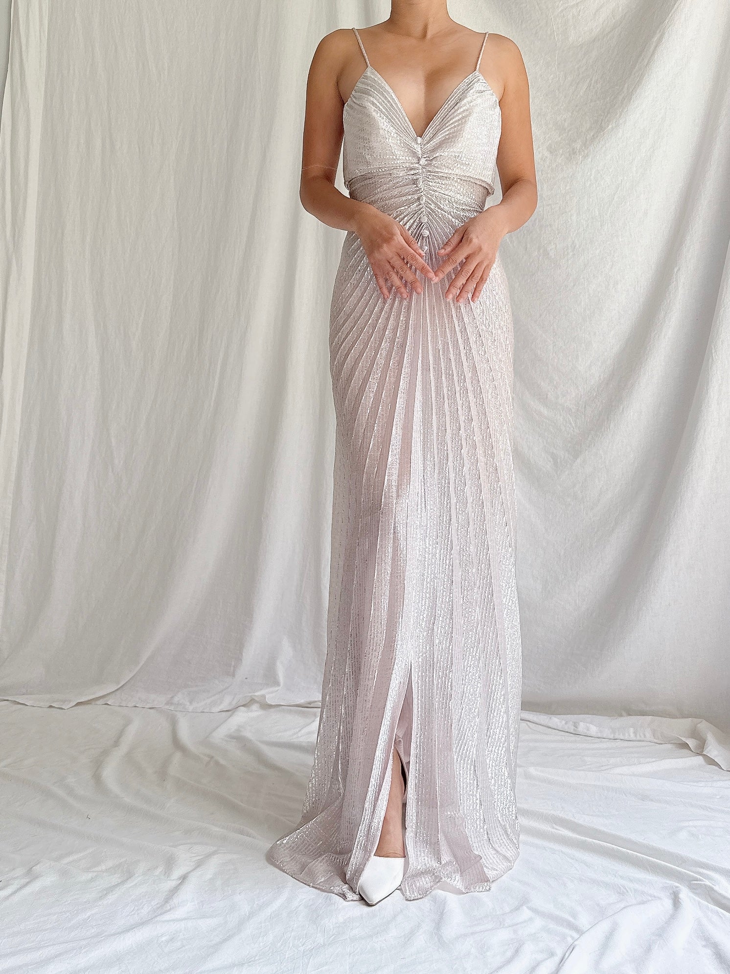 1980s Lurex Pleated Dress - S