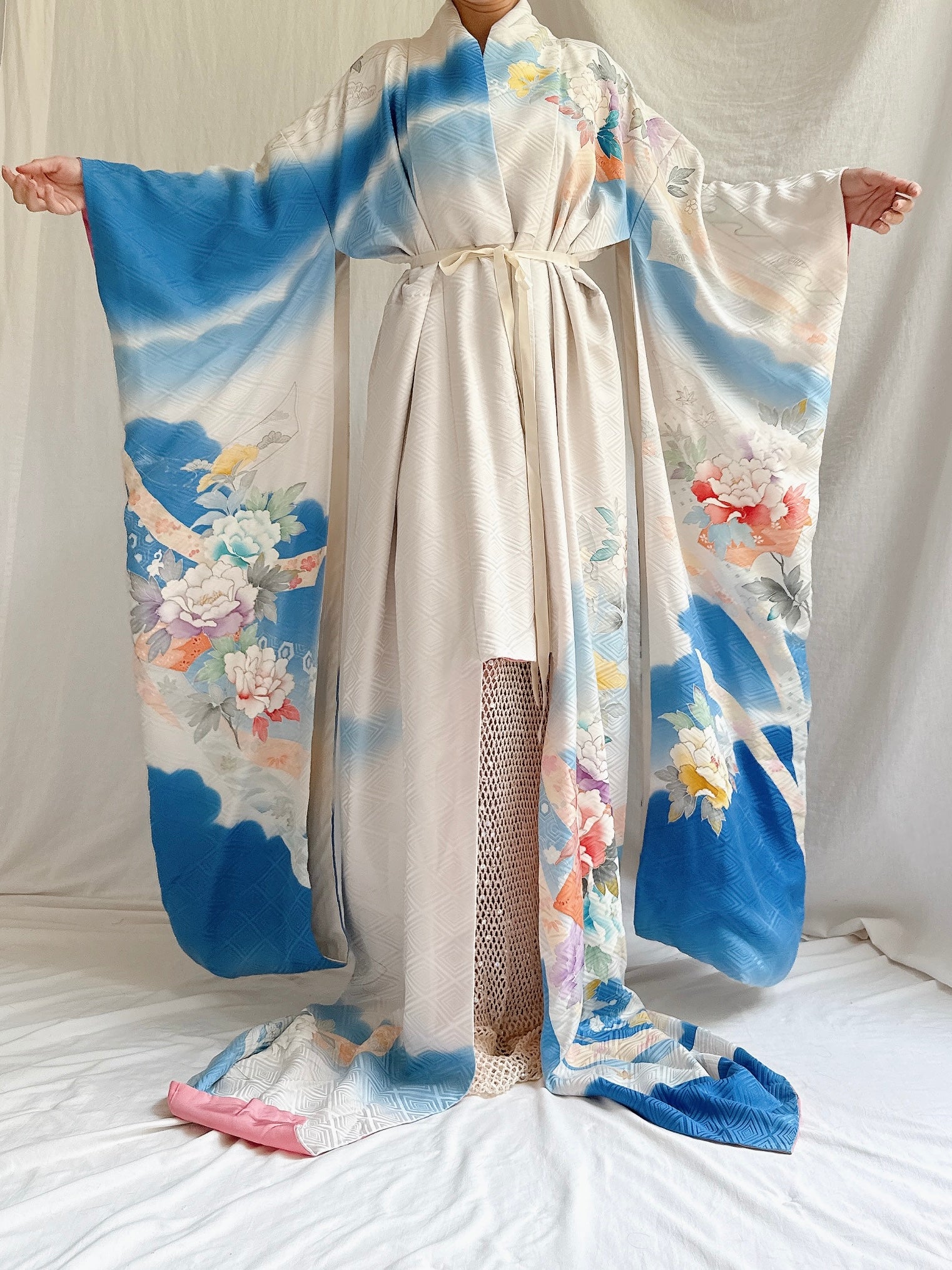Vintage Silk Blue Kimono - OSFM
