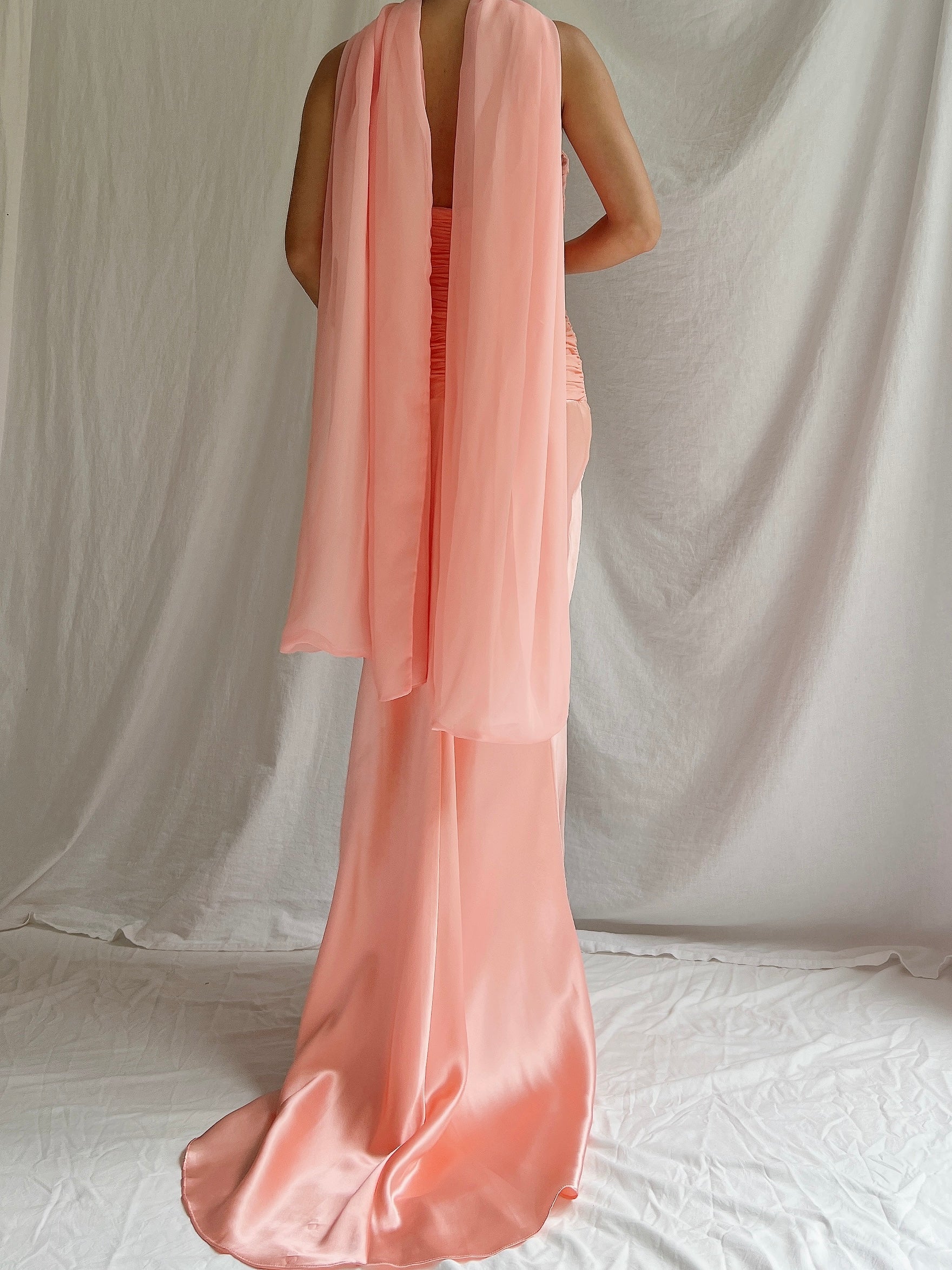 Vintage Silk Keyhole Gown with Scarf - S/6