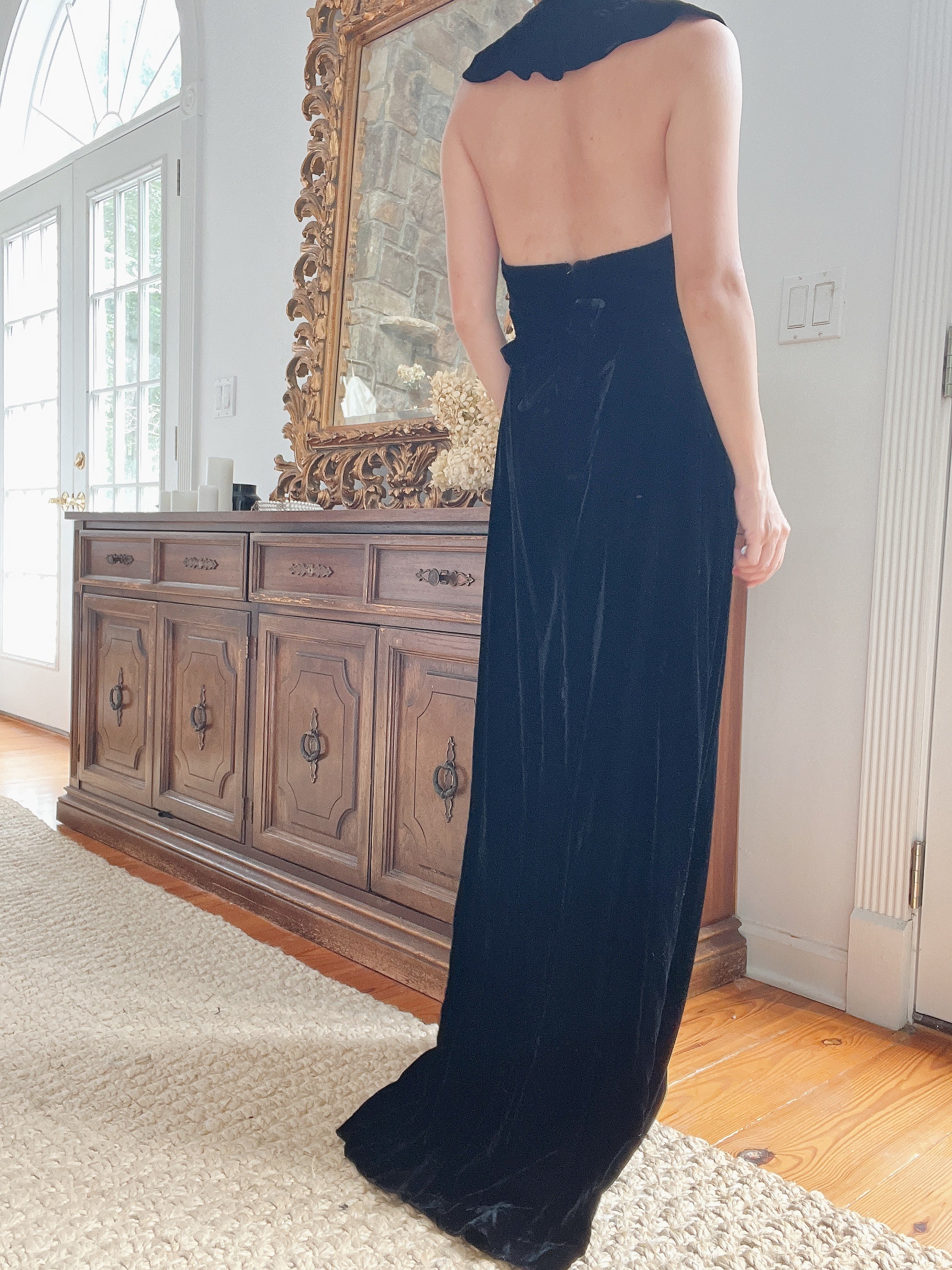 1940s Black Velvet Gown - XXS