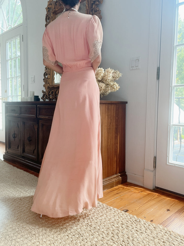 Reserved 1940s Pink Silk Crepe Dress - M/L | G O S S A M E R Reserved 1940s Pink Silk Crepe Dress - M/L | G O S S A M E R
