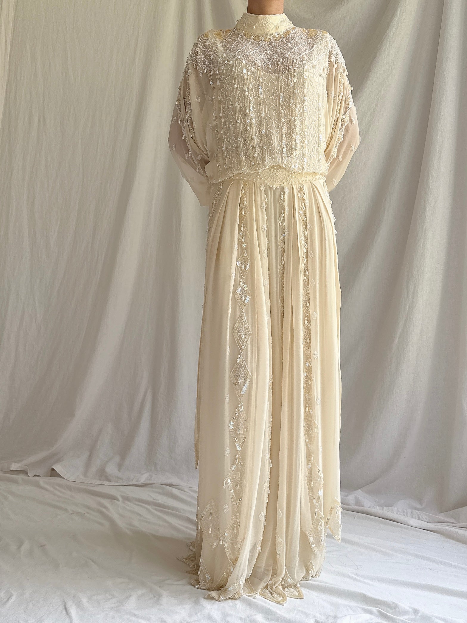 Vintage Silk Beaded Dolman Gown - M