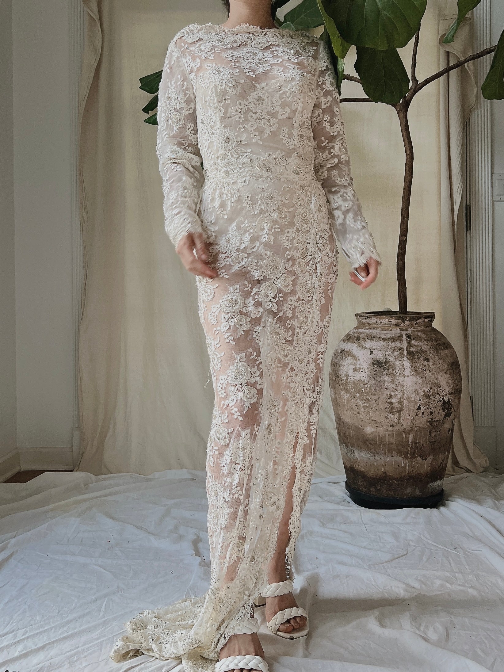 Vintage Silk Lace Beaded Gown - S | G O S S A M E R Vintage Silk Lace Beaded Gown - S | G O S S A M E R