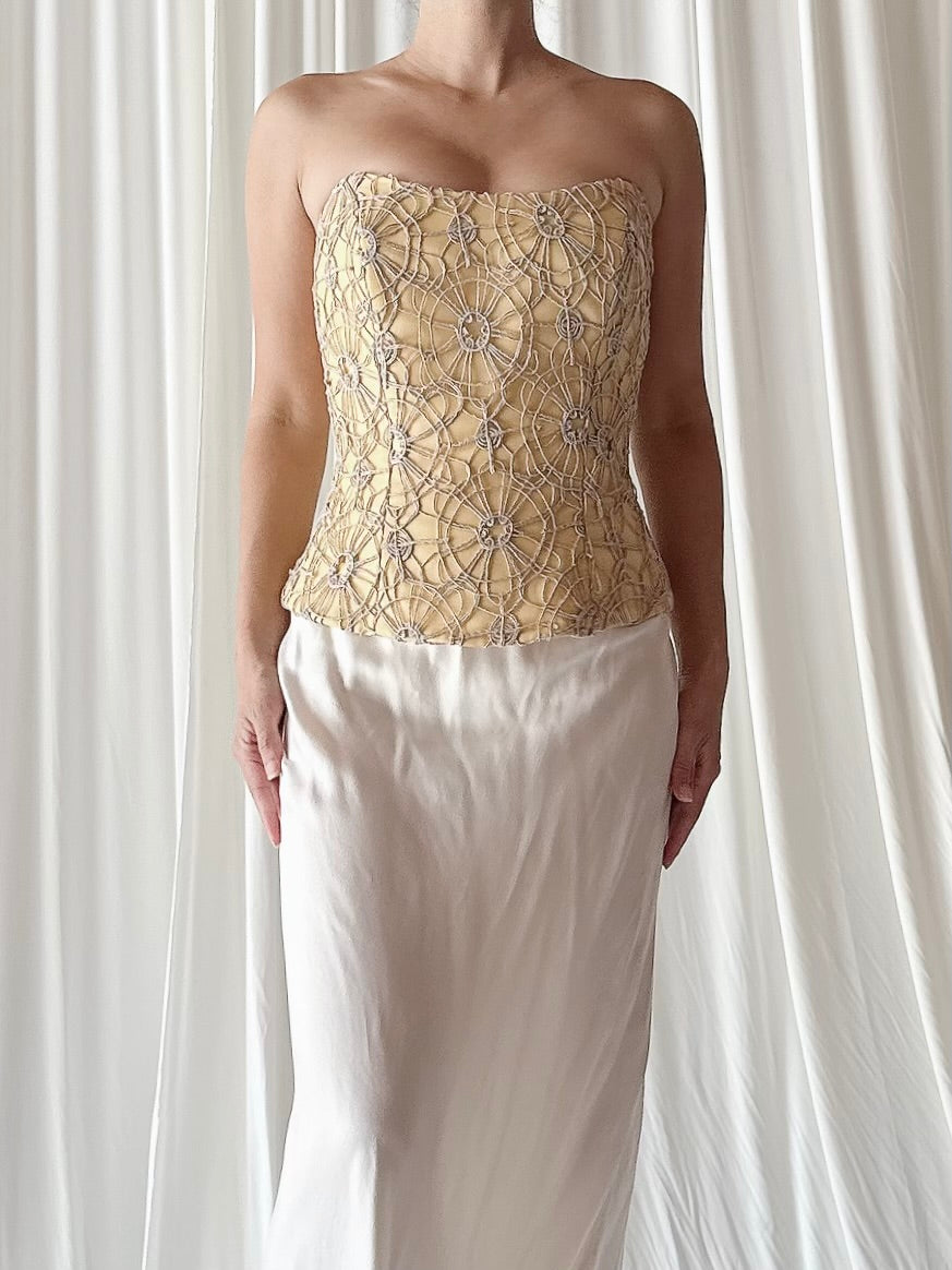 Vintage Silk Crochet Bustier Top - Size L