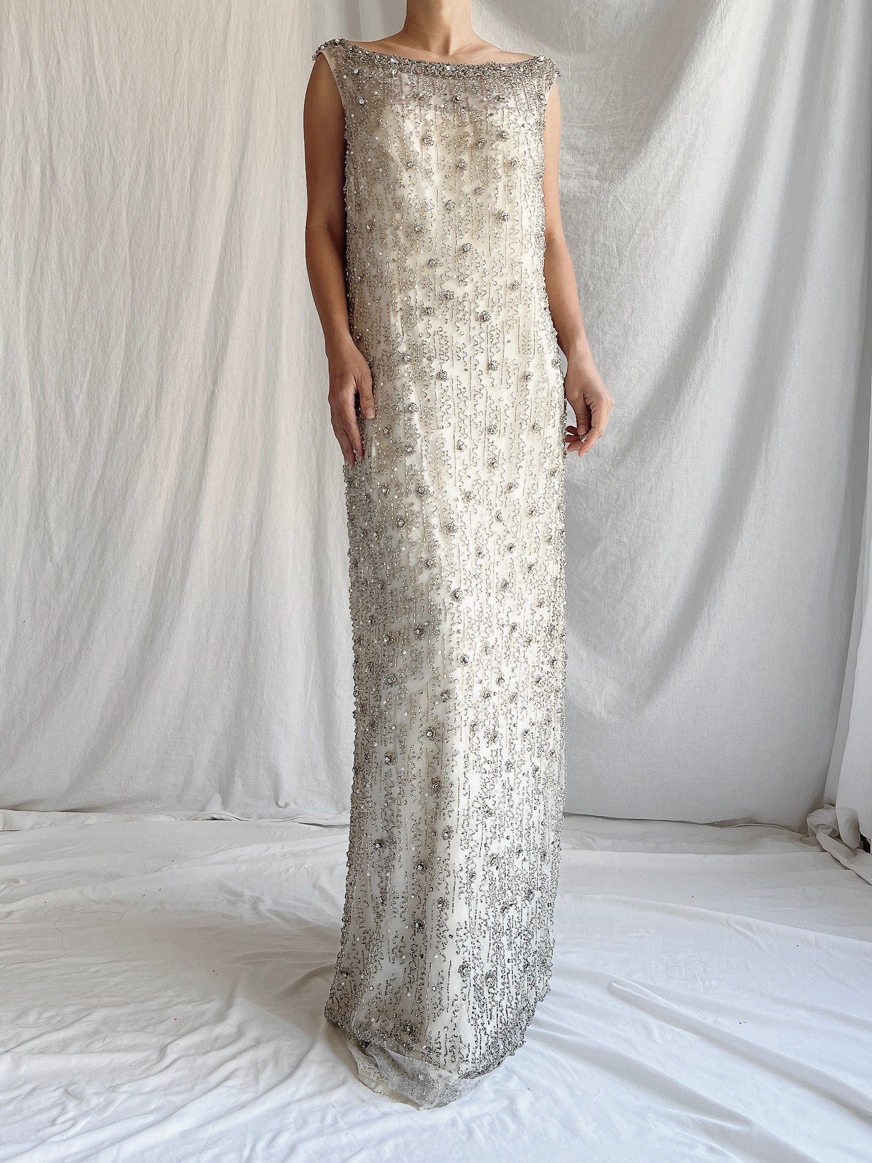 1960s Tulle Beaded Gown - M