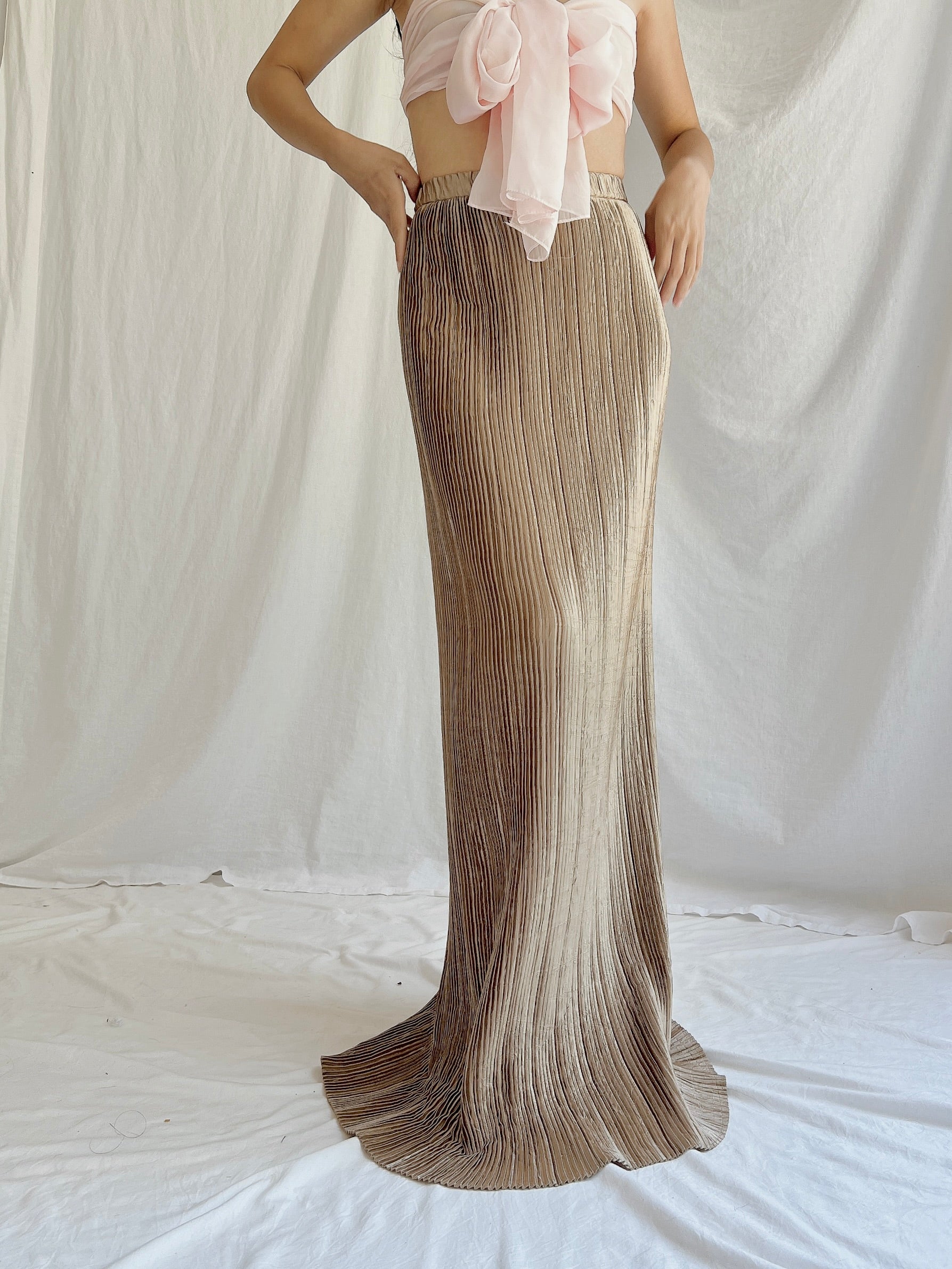 Vintage Micropleated Taupe Skirt - M/L