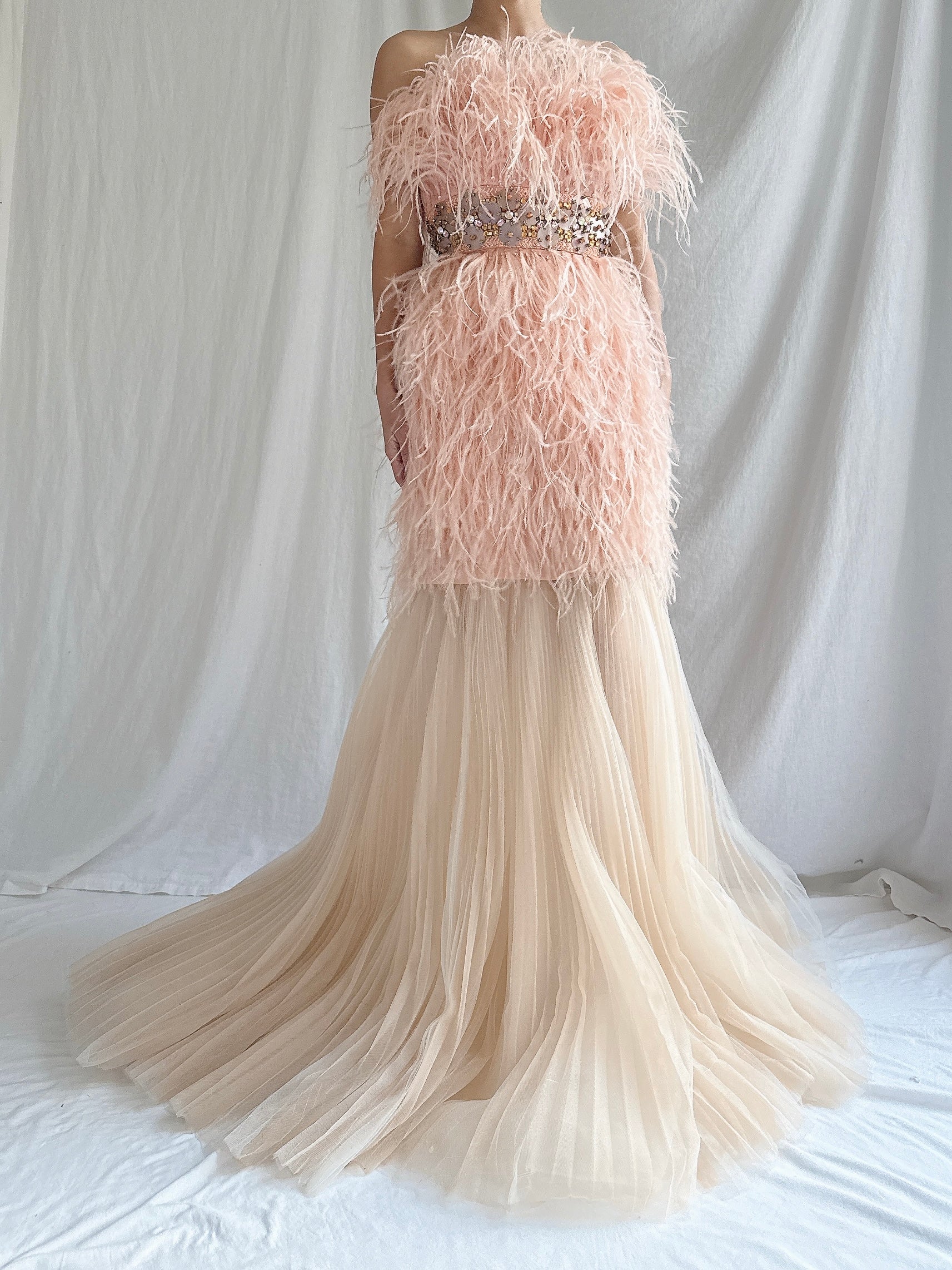 Ostrich Feather Tulle Gown - M 6/8