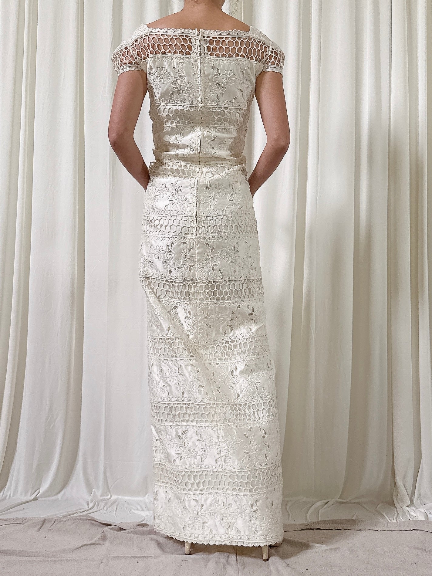Vintage Cutout White Dress - L