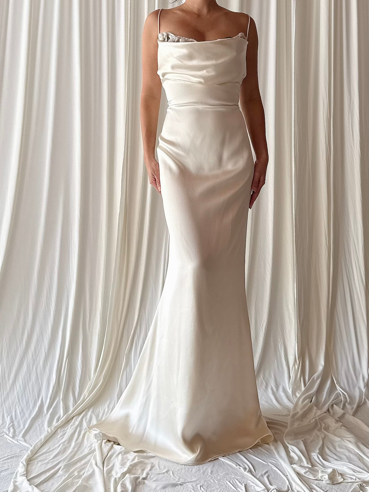 Vintage 6. Silk Bias Cowl Neck Gown - M
