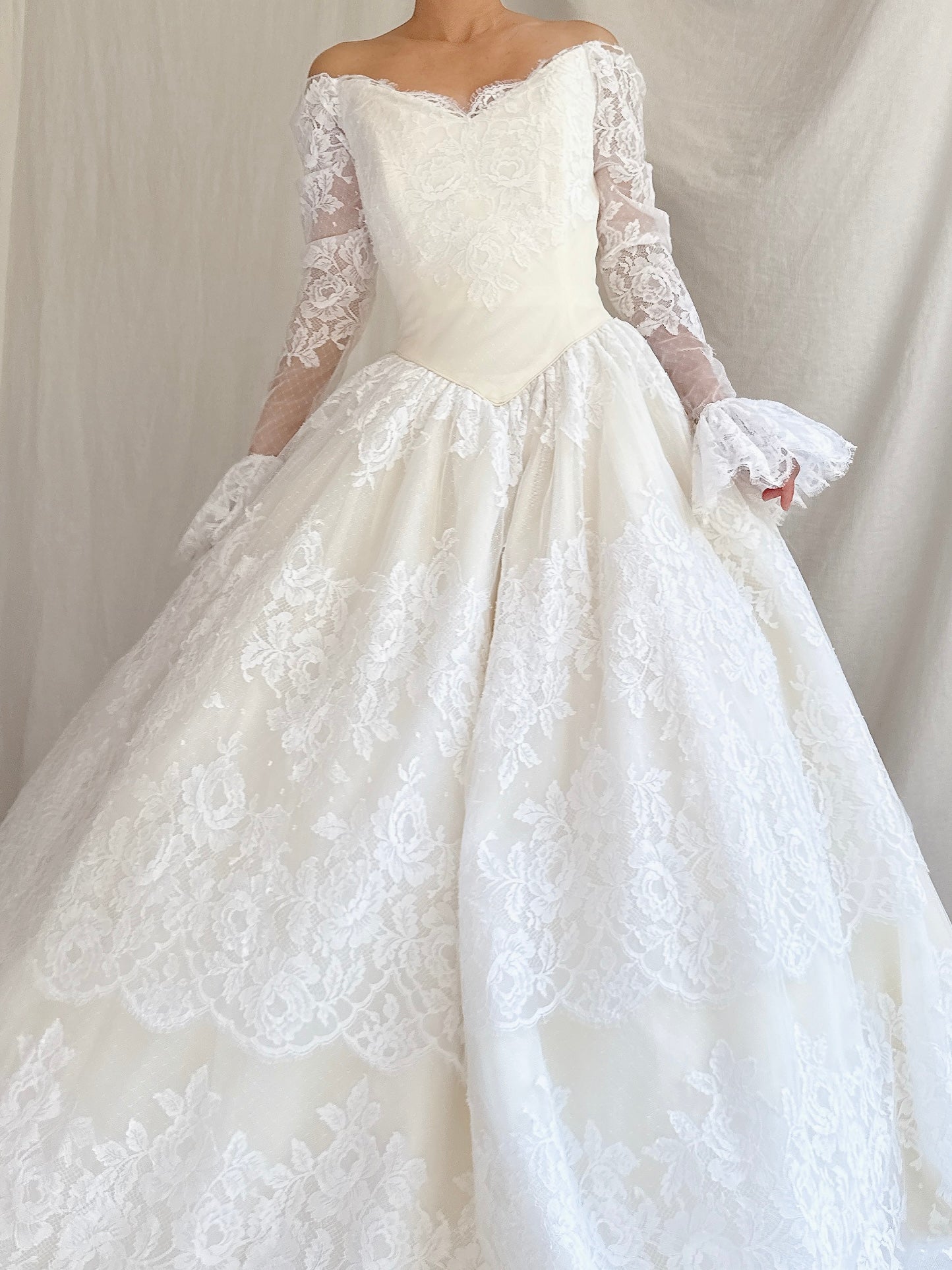 Vintage Lazaro Lace Basque Waist Gown - S