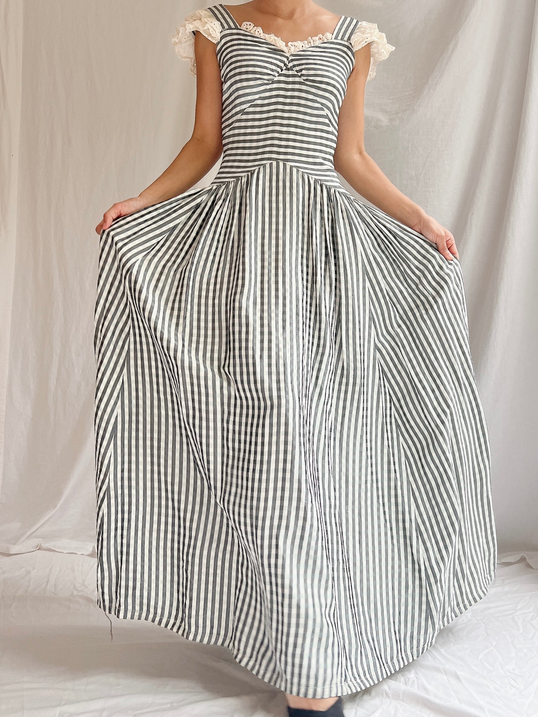 1930s Checkered Taffeta Gown - XS