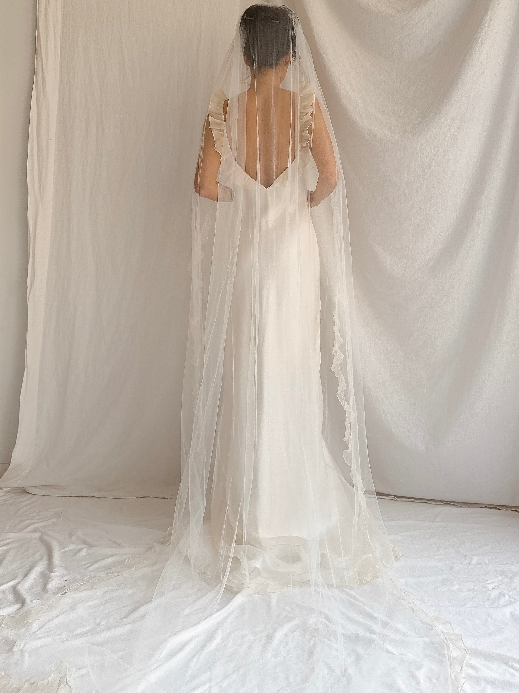 1990s Amy Michelson Silk Organza Gown with Veil - S/M