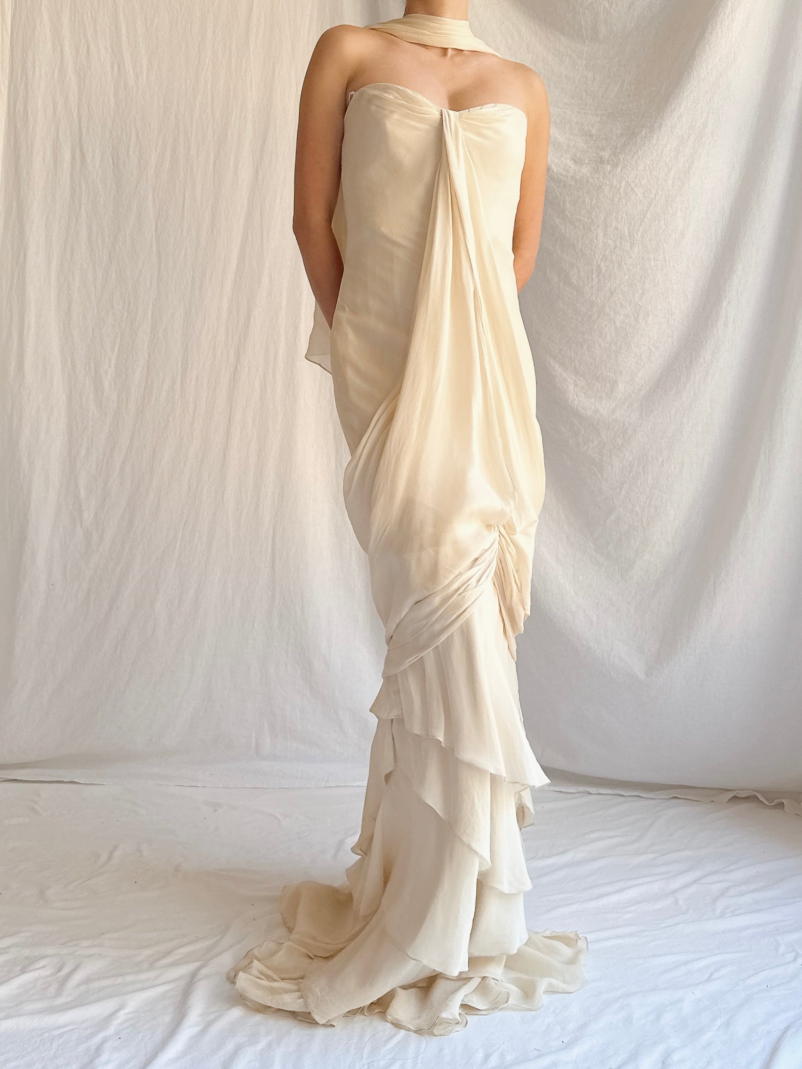 Vintage J Mendel Silk Draped Gown - S