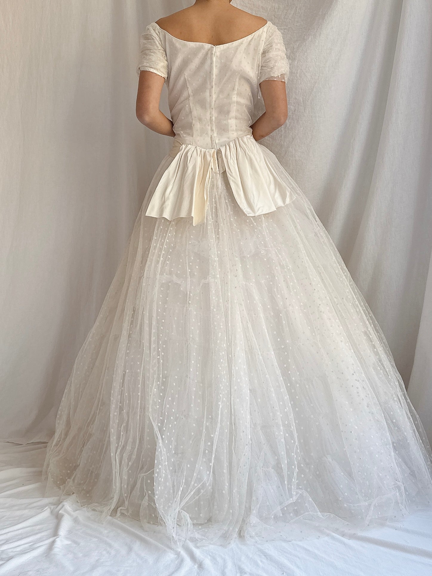 1950s Swiss Dot Tulle Gown - S