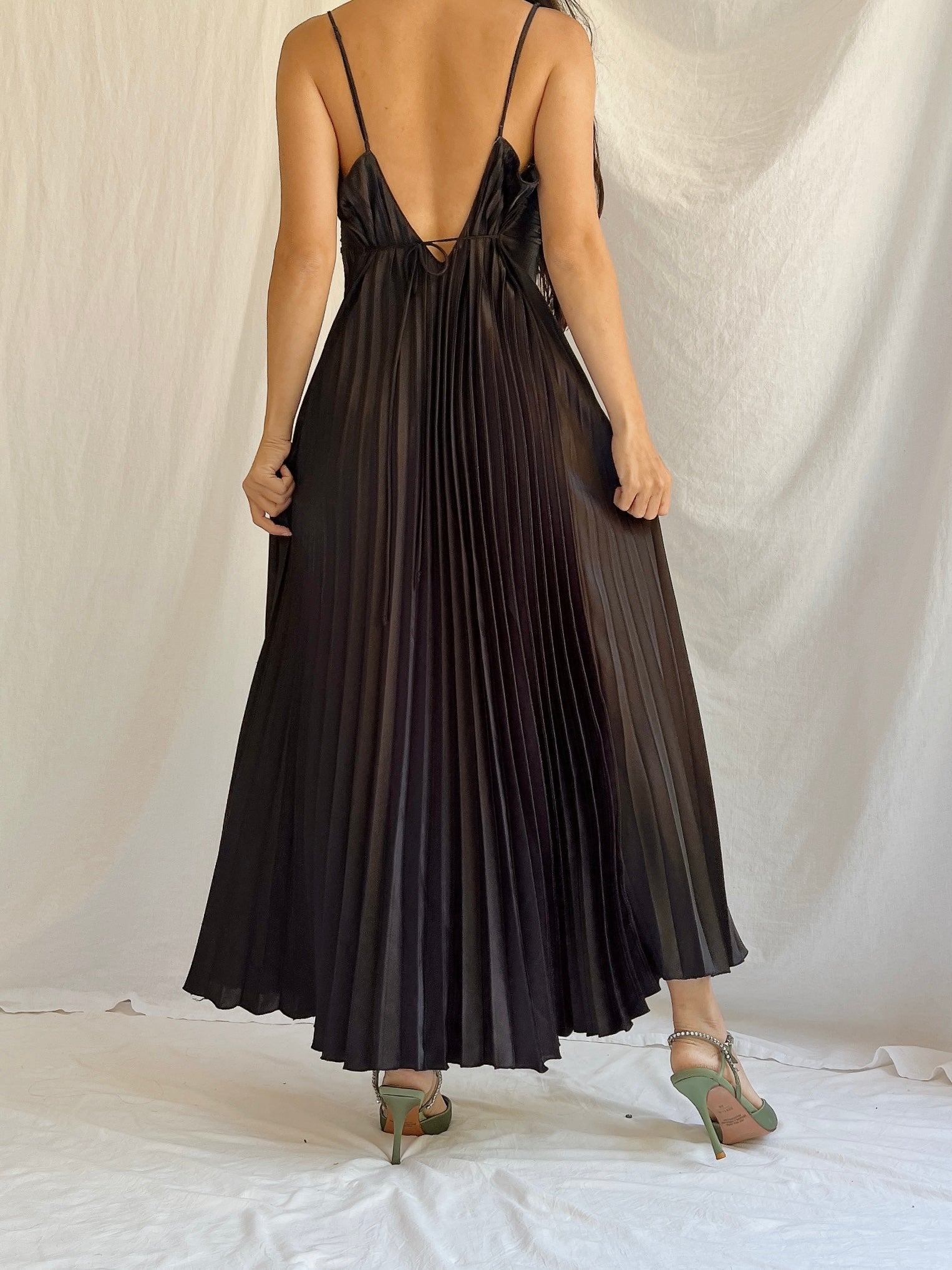 Vintage Black Pleated Slip Dress - M