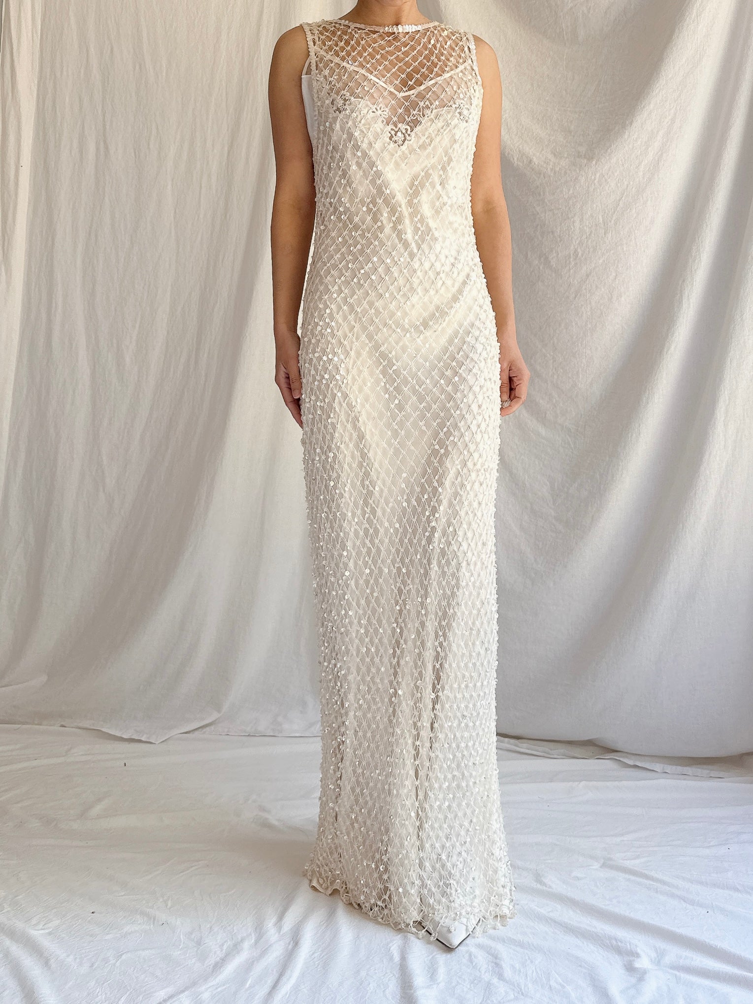 Vintage Sequin Knit Gown w/ Slip - S/M