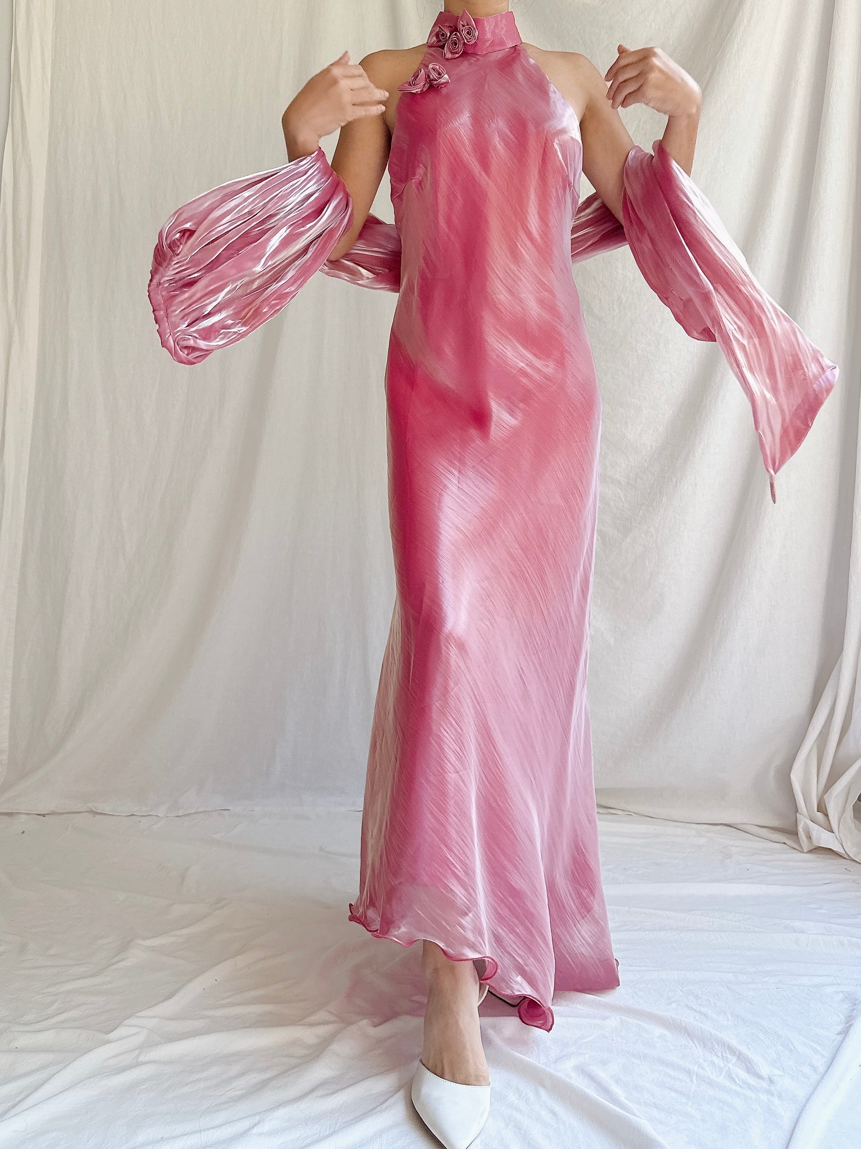 Vintage Iridescent Watermelon Halter Dress - S