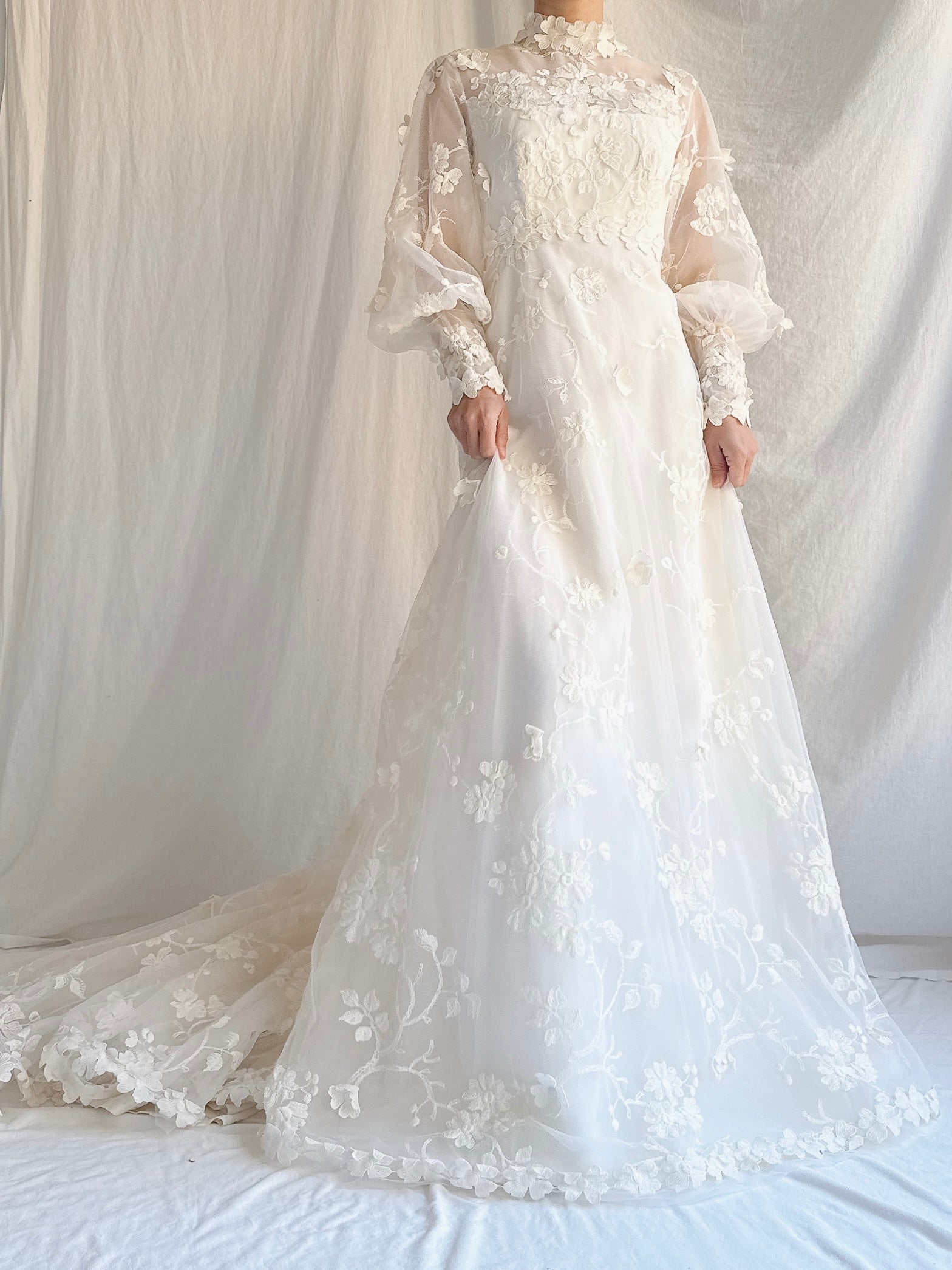 Vintage Embroidered Tulle 3D Gown - S