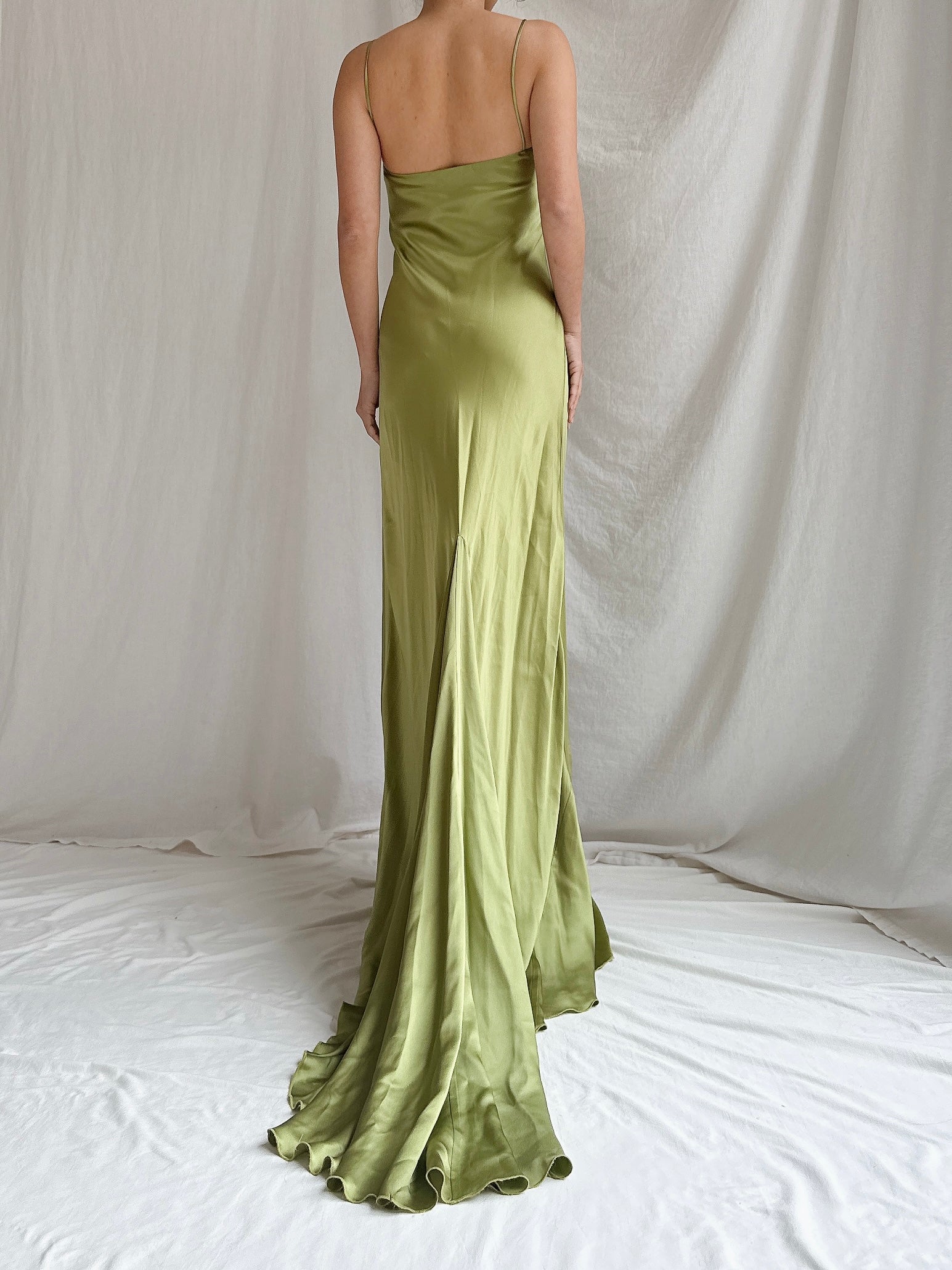 “RESERVED- DO NOT BUY” Vintage Moss Green Silk Charmeuse Gown - M/8