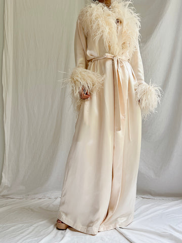 Ivory Silk Feather Trimmed Robe - M