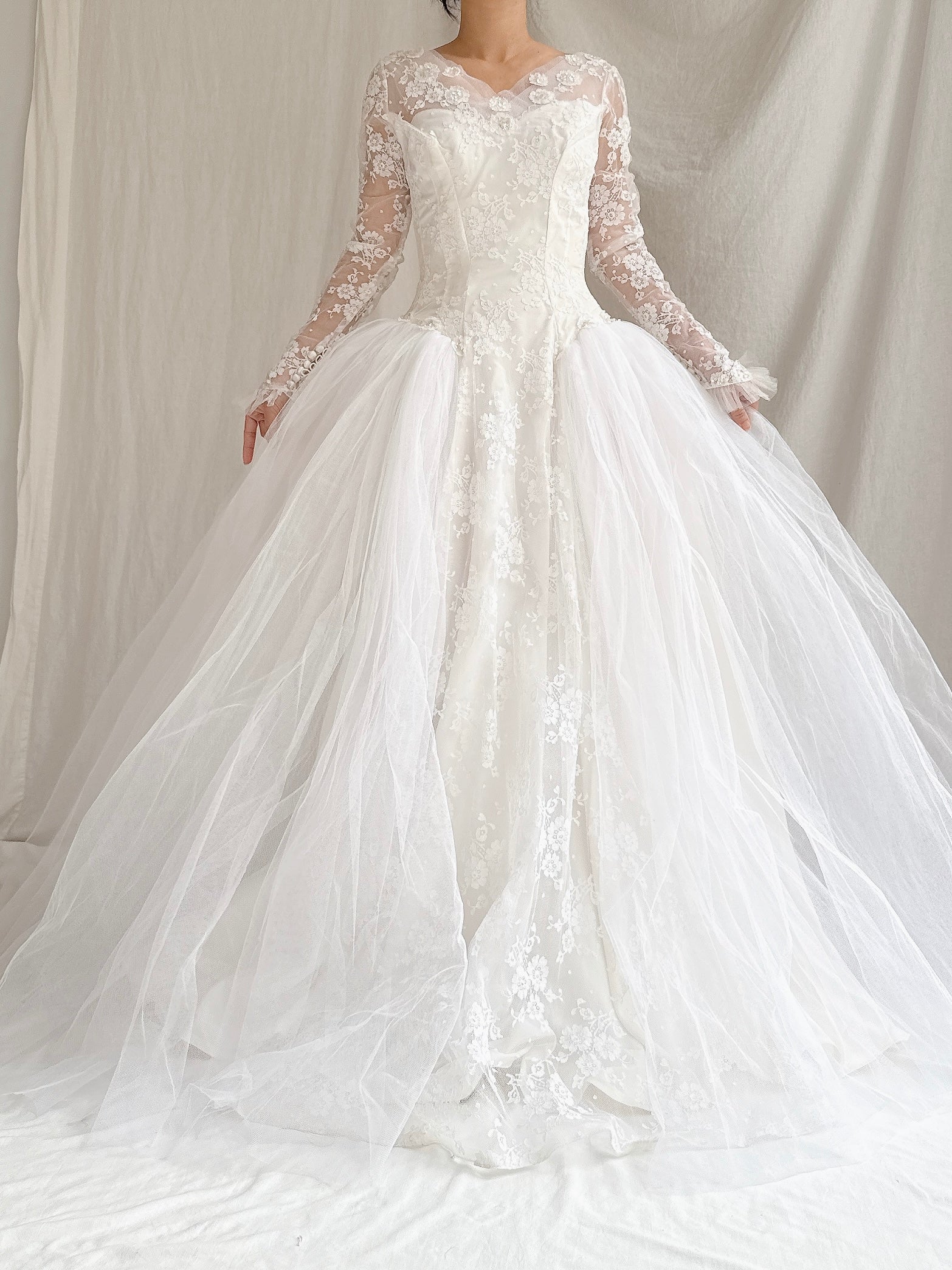 1950s Tulle Long Sleeve Dress - XS