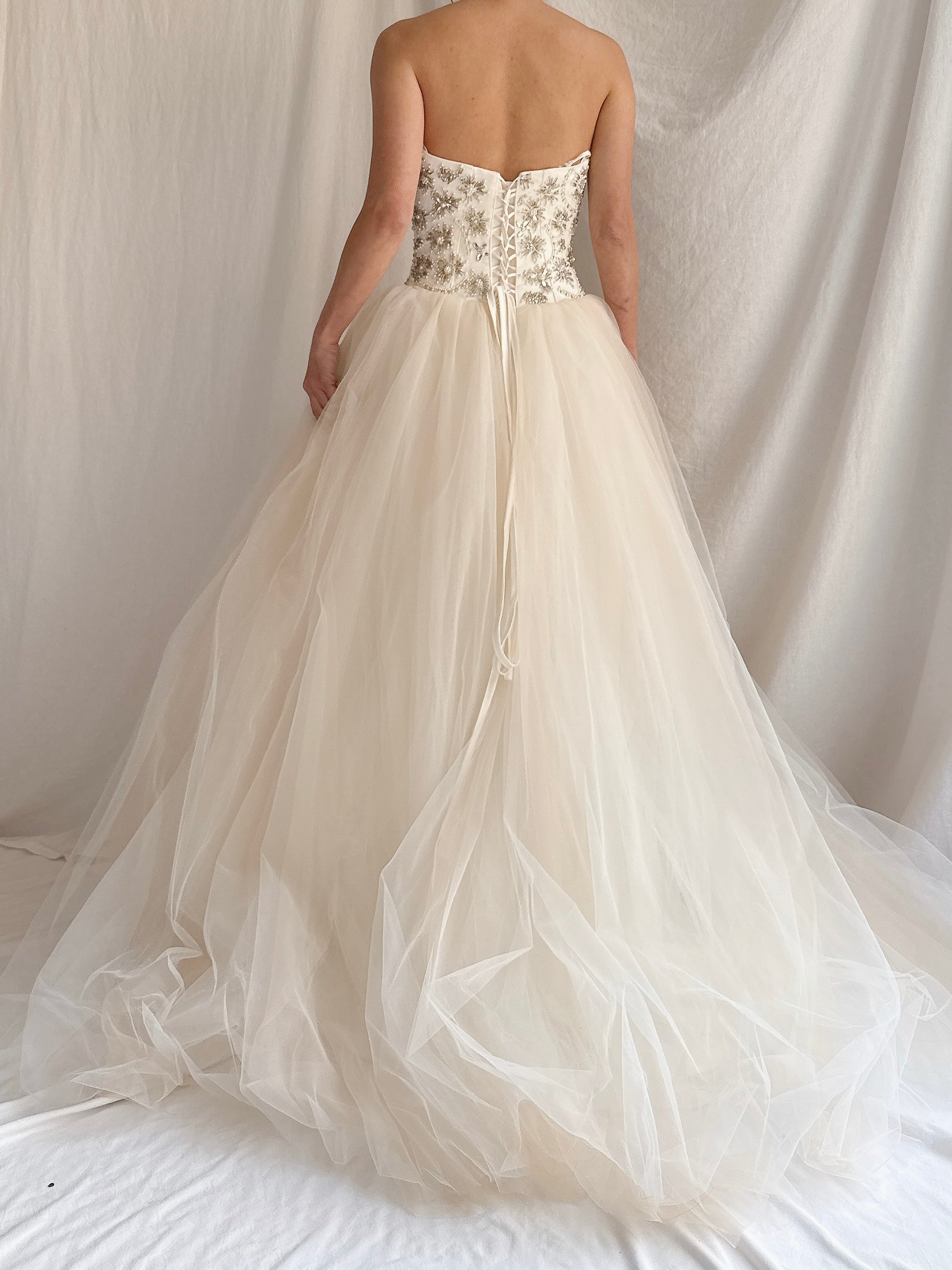 Vintage Strapless Tulle Gown - S