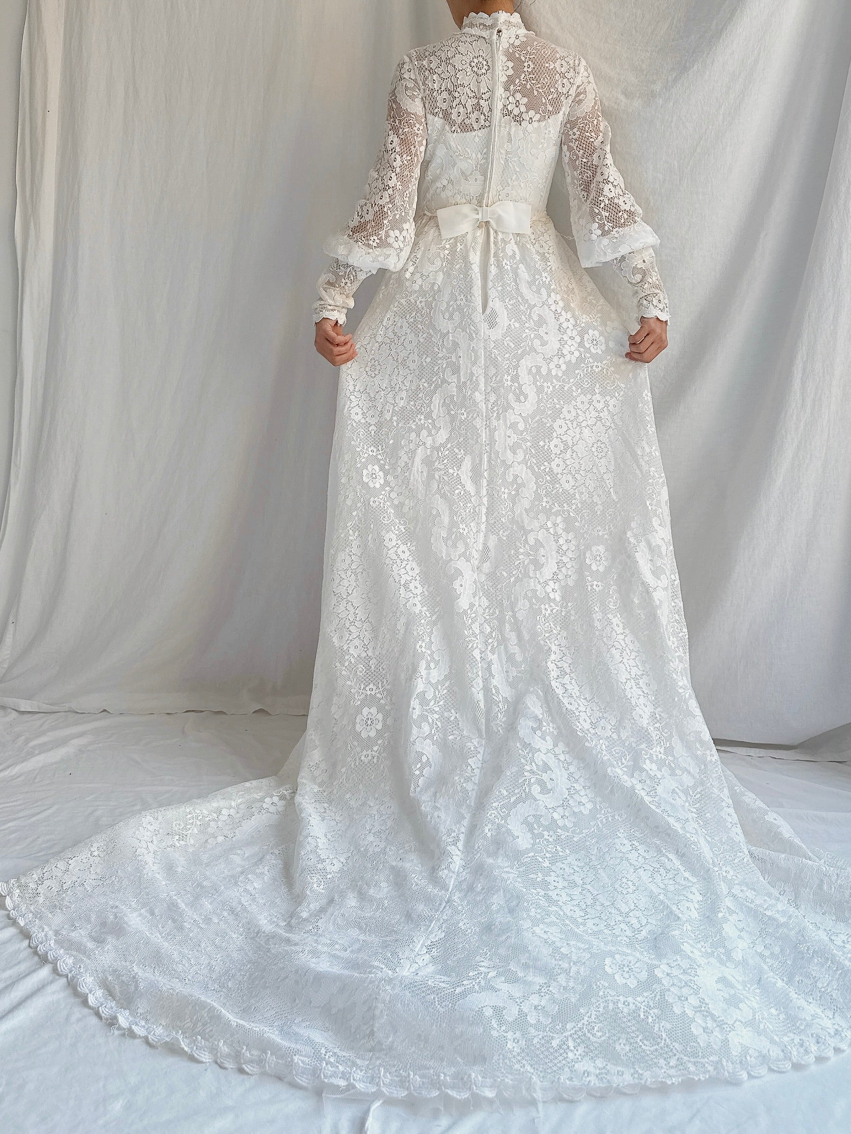 Vintage Crochet Lace Poet Sleeve Gown - S