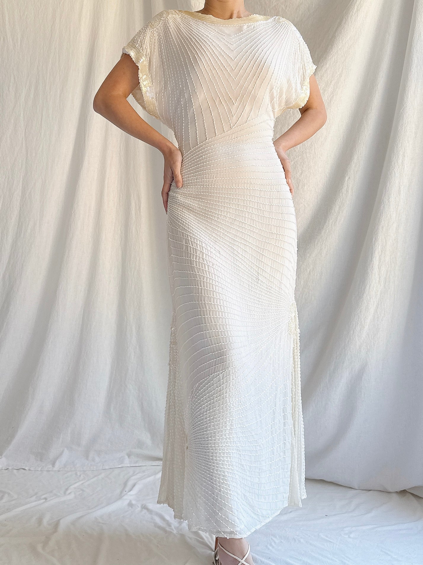 Vintage Silk Chiffon Beaded Dress - S