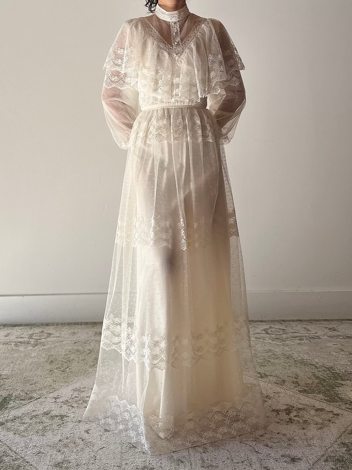 1980s Tulle Lace Dress - S