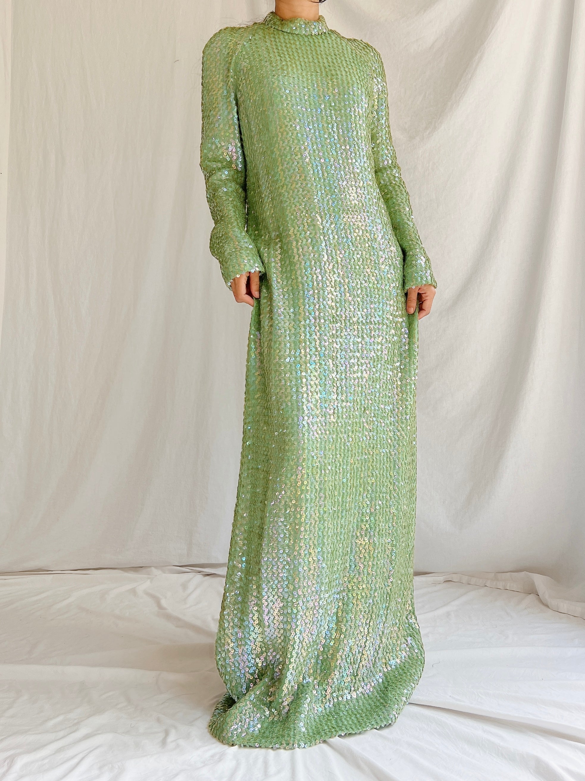 1960s Green Sequins Gown - M