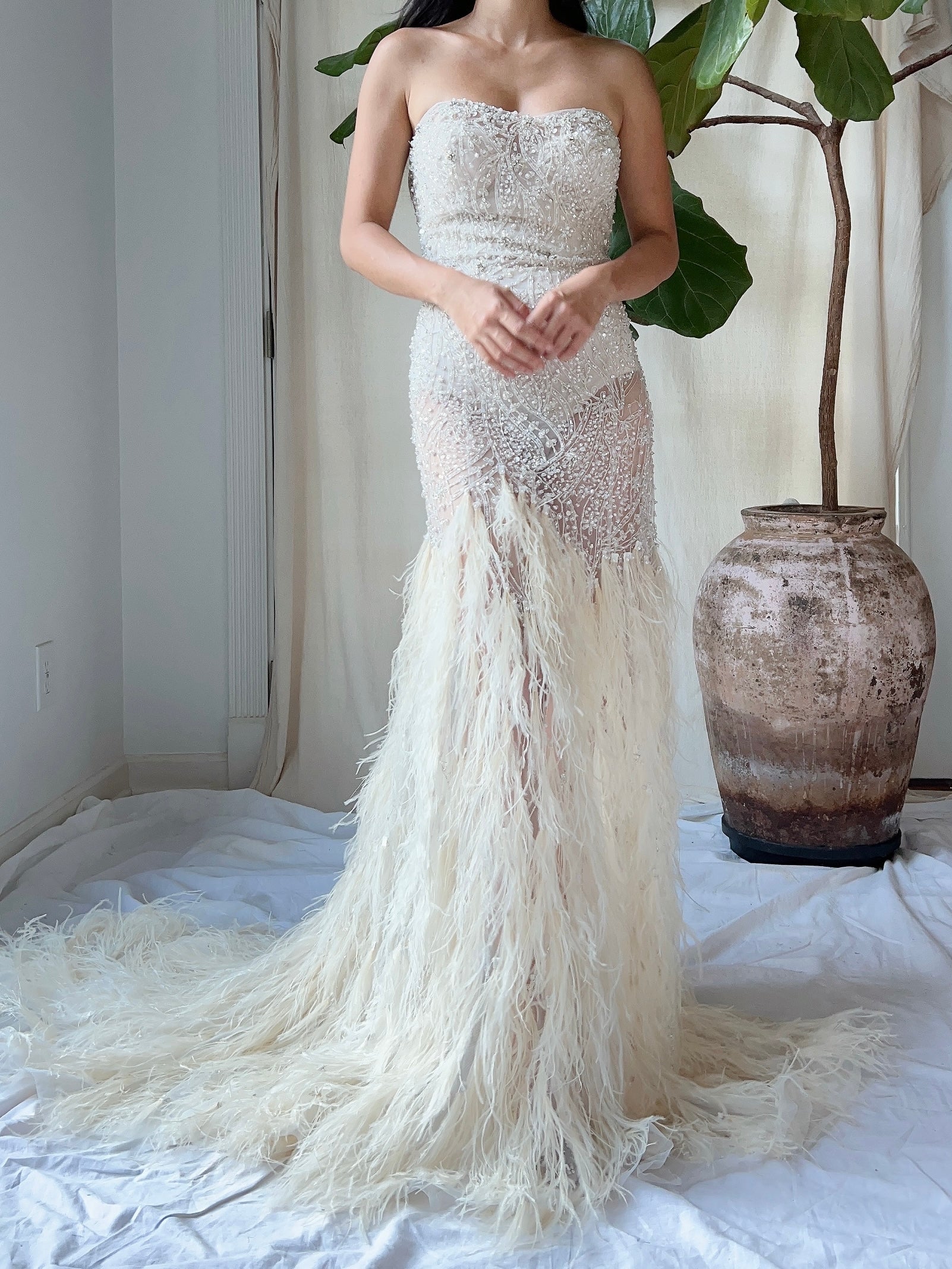 Vintage Beaded Feather Gown - M
