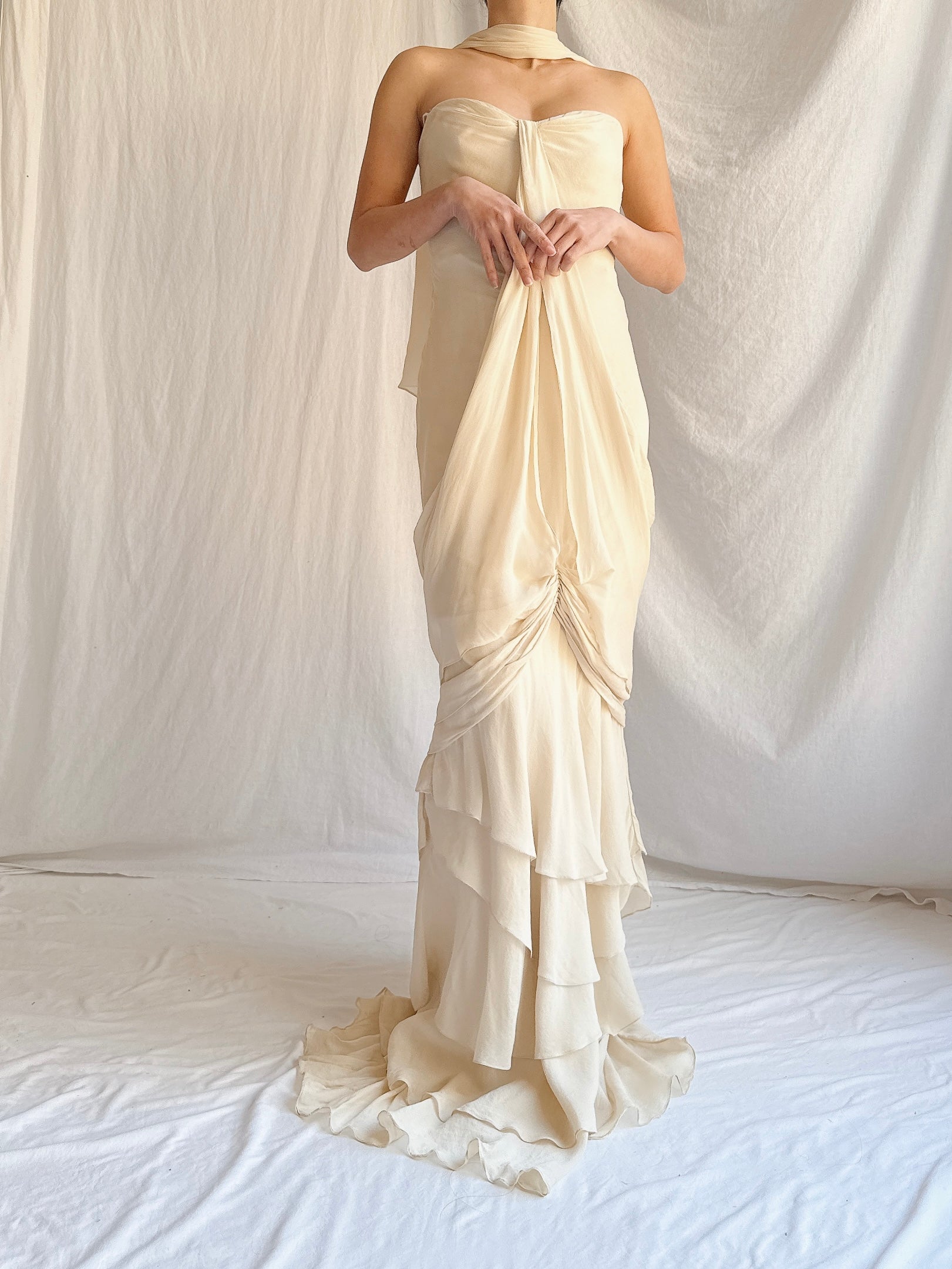 Vintage J Mendel Silk Draped Gown - S