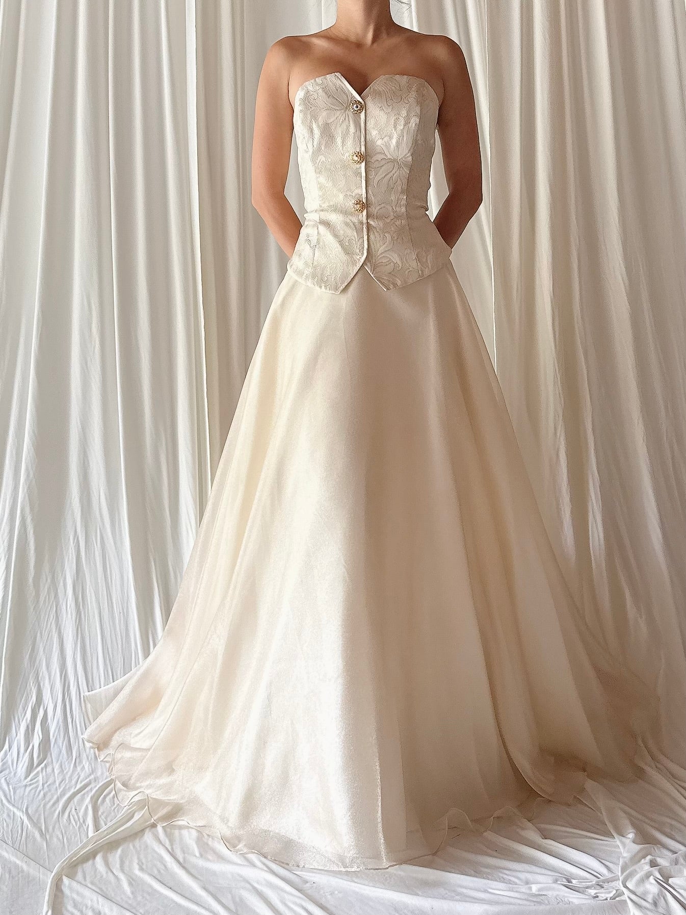 1990s Brocade Strapless Dress - S