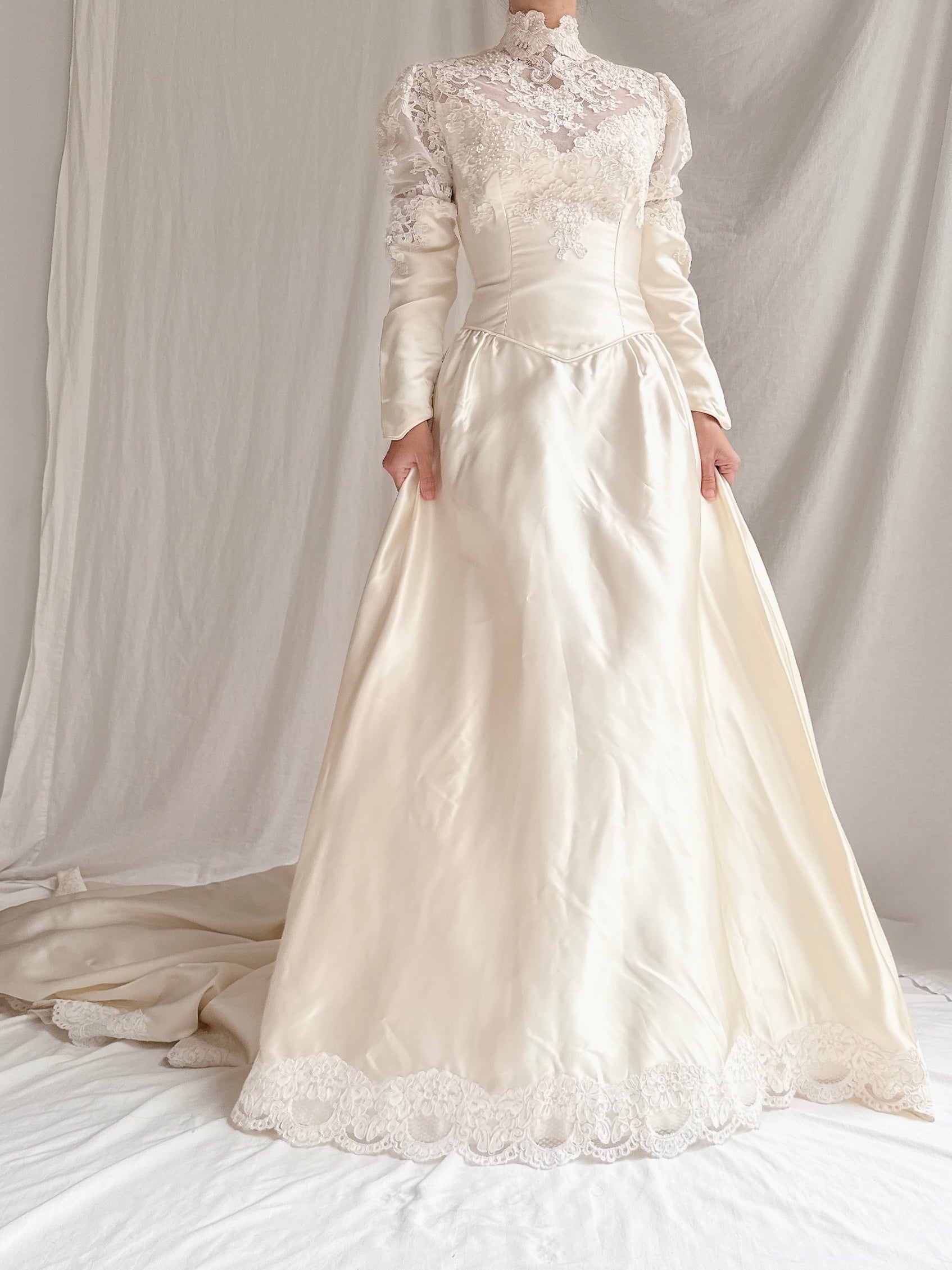 Vintage Satin Long Sleeve Dress - S