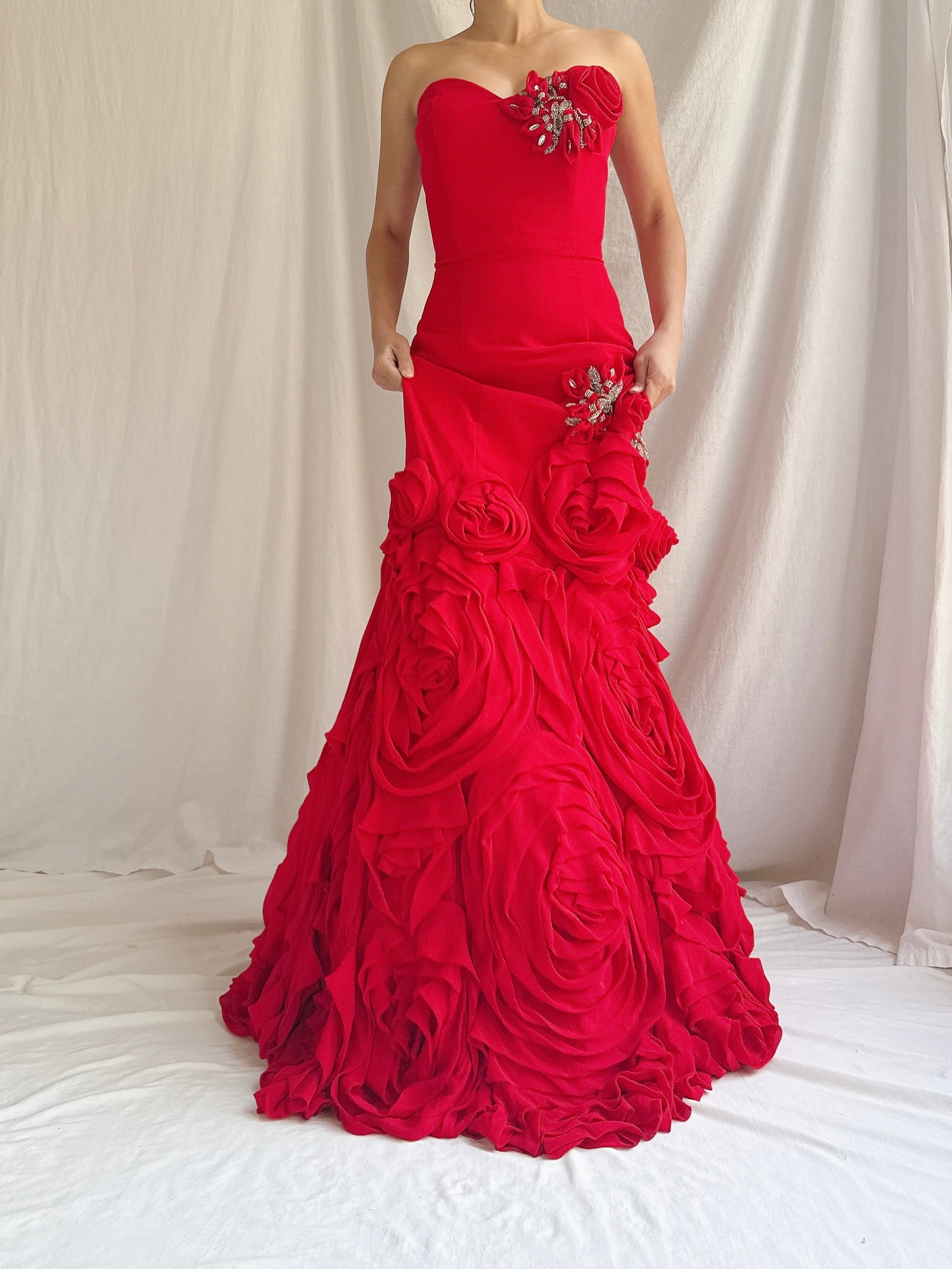 Vintage Red Chiffon Dress - S/4