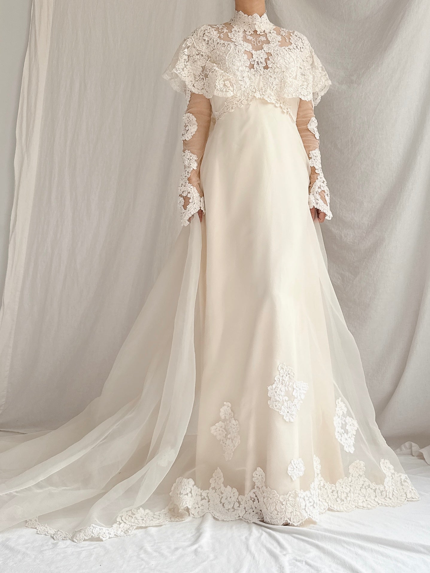 1970s Organza Lace Gown - S