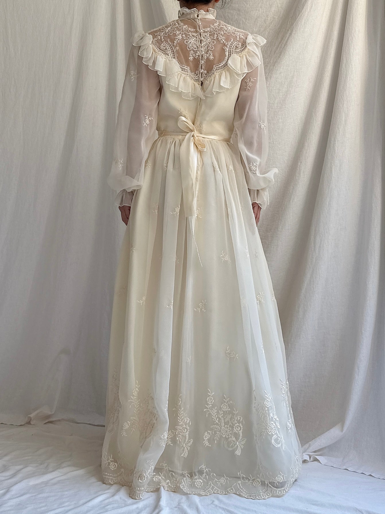 1980s Chiffon Embroidered Dress - XS/S