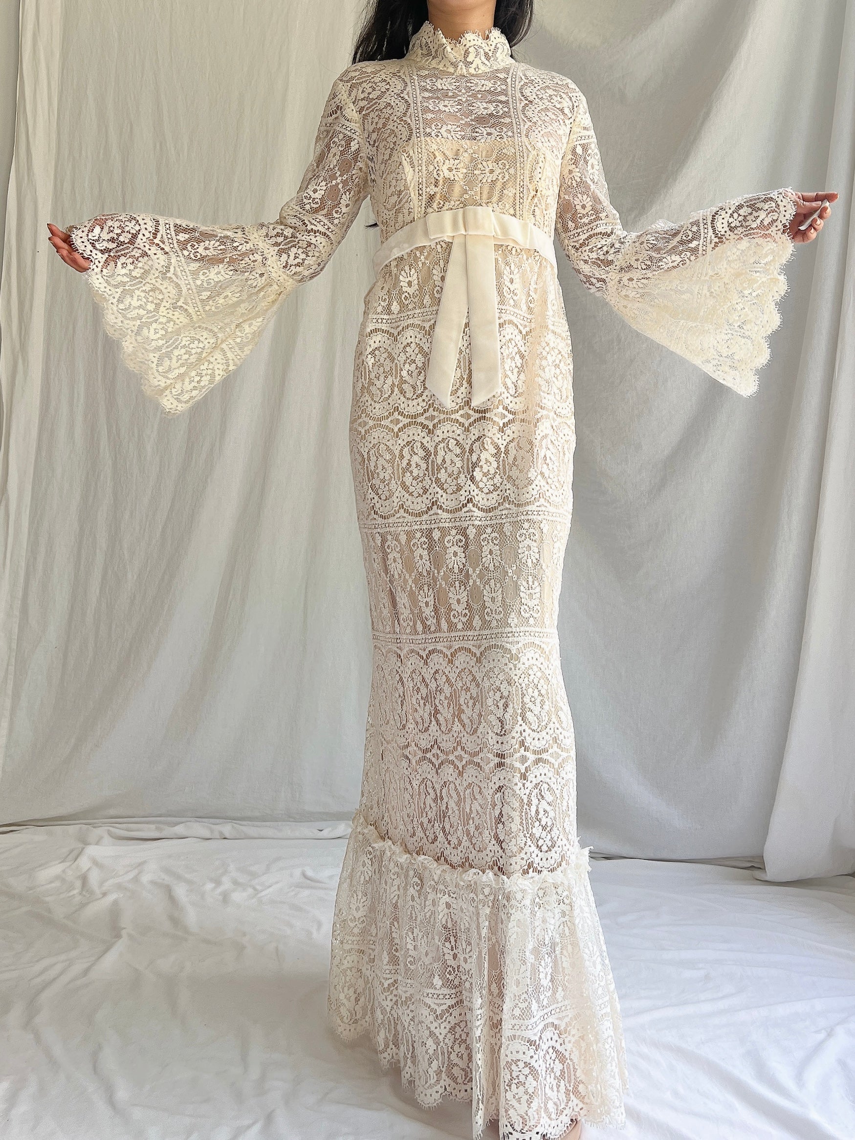 1970s Bell Sleeves Crochet Dress - XS | G O S S A M E R 1970s Bell Sleeves Crochet Dress - XS | G O S S A M E R