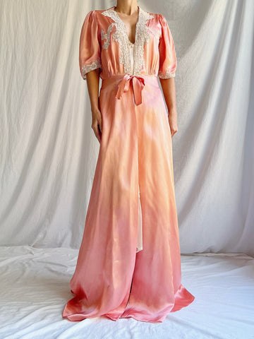 1930s Coral Peach Dressing Gown - M