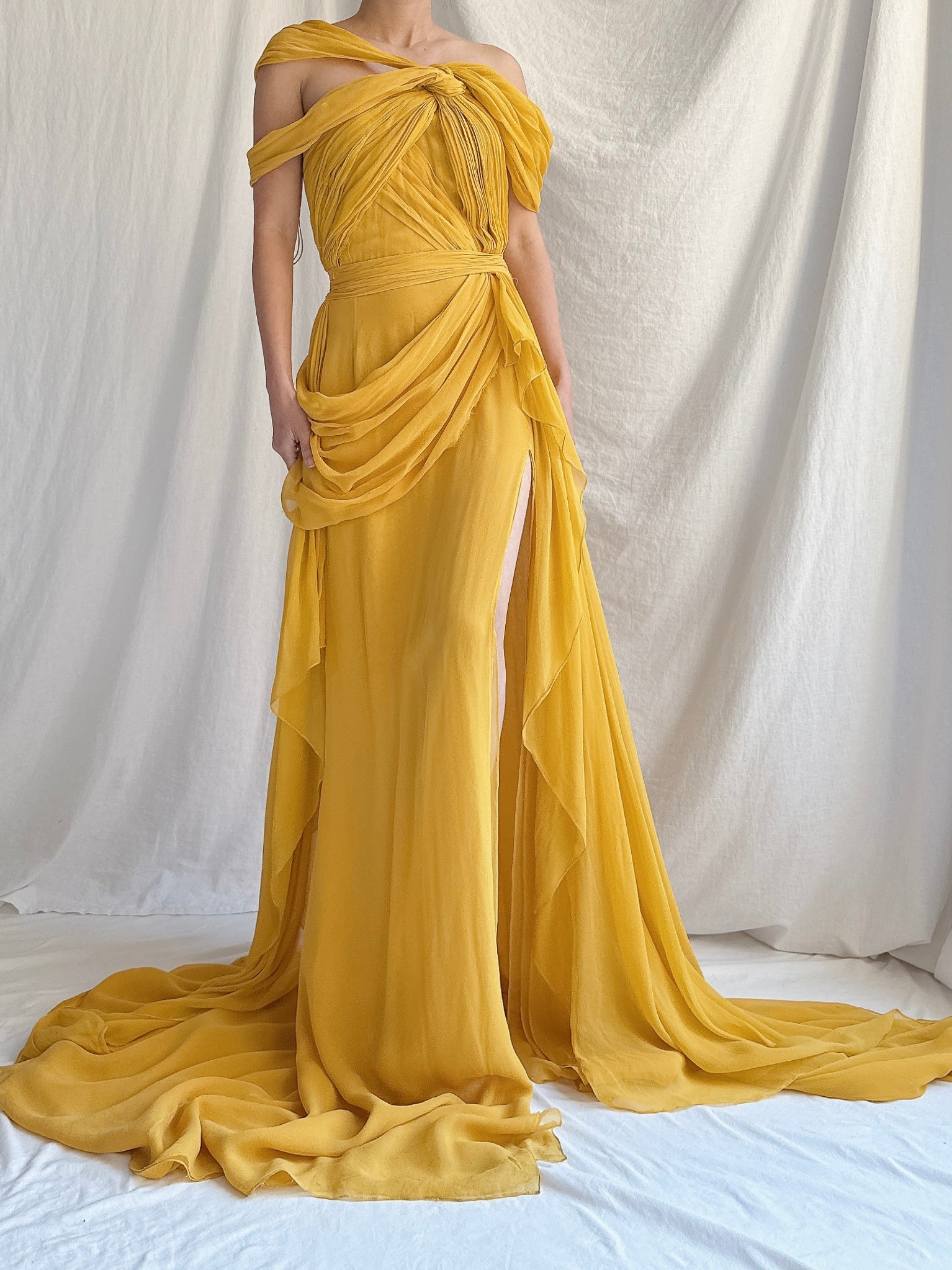 Vintage Silk Chiffon Draped Gown - XS/0