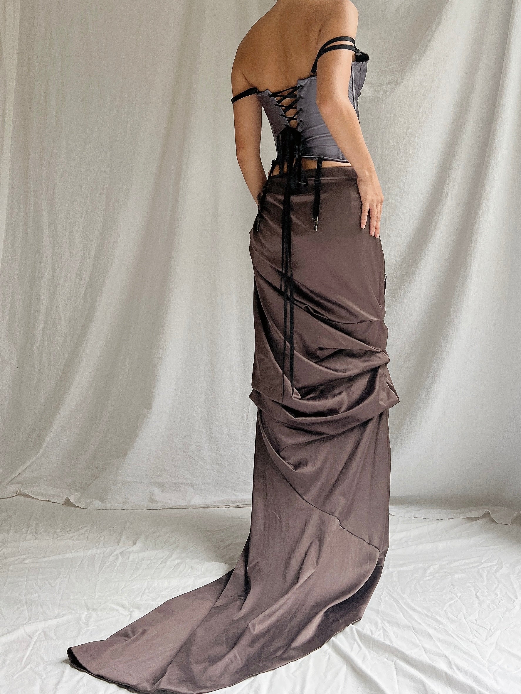 00 Mandalay Satin Acetate Draped Skirt - M