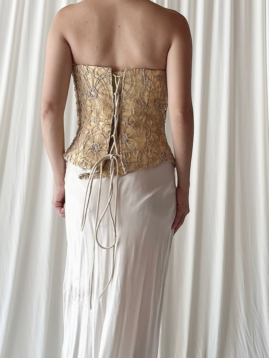 Vintage Silk Crochet Bustier Top - Size L