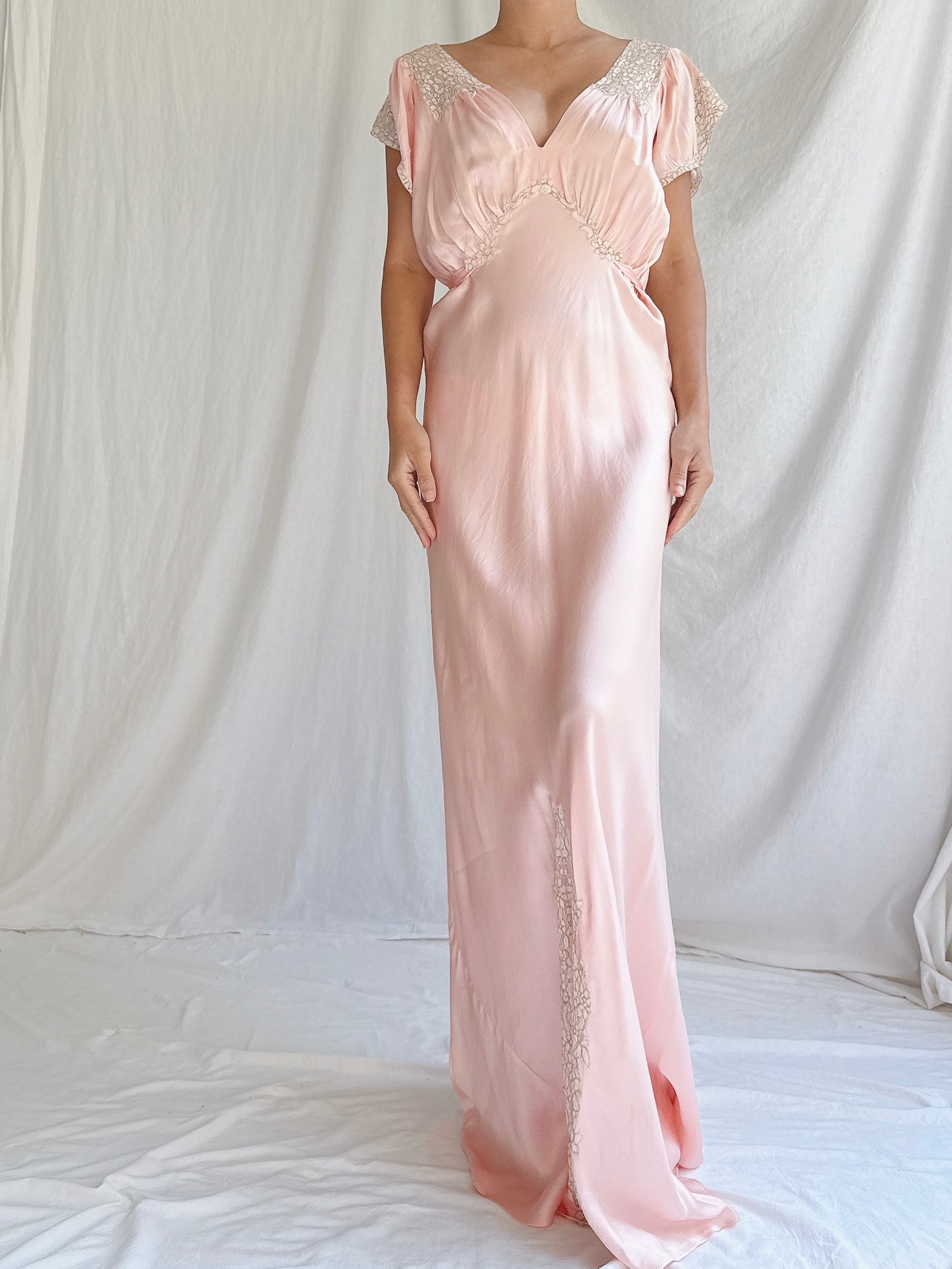 1930s Pink Silk Slip Dress - M