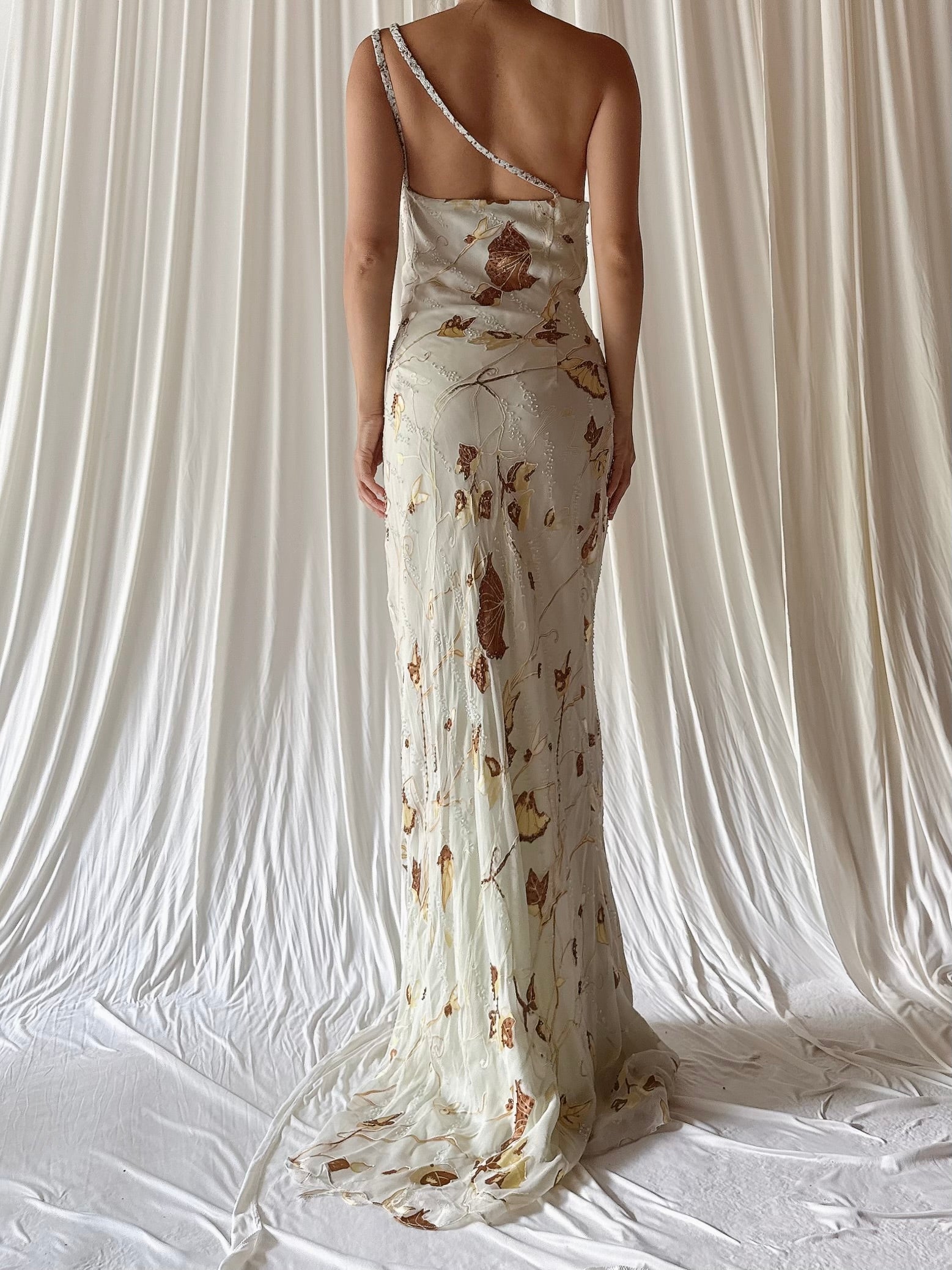 Vintage Seafoam Bias Cut Silk Beaded Dress - US 10