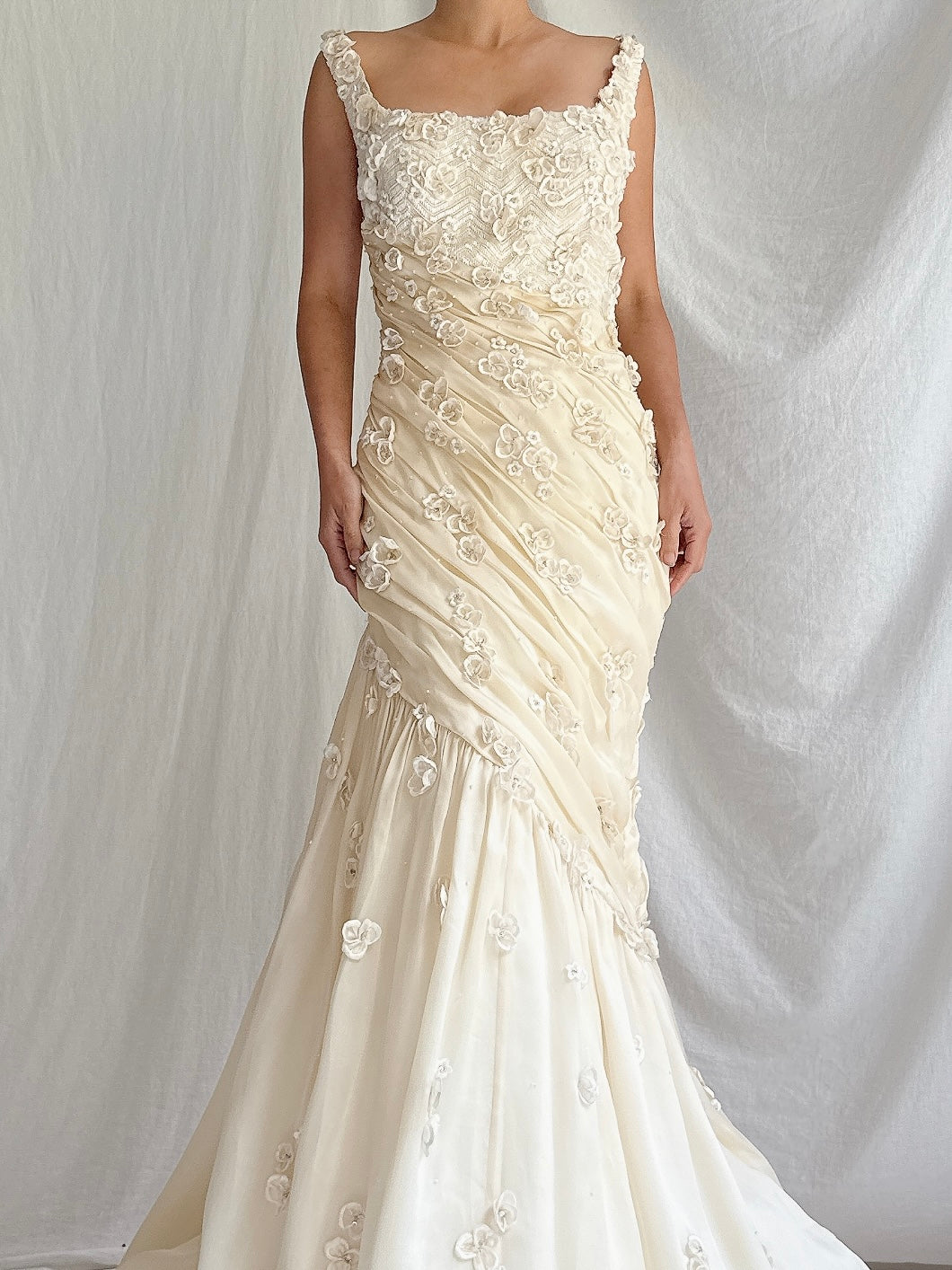 Vintage YSA Makino Silk Organza Gown with Appliqués - M