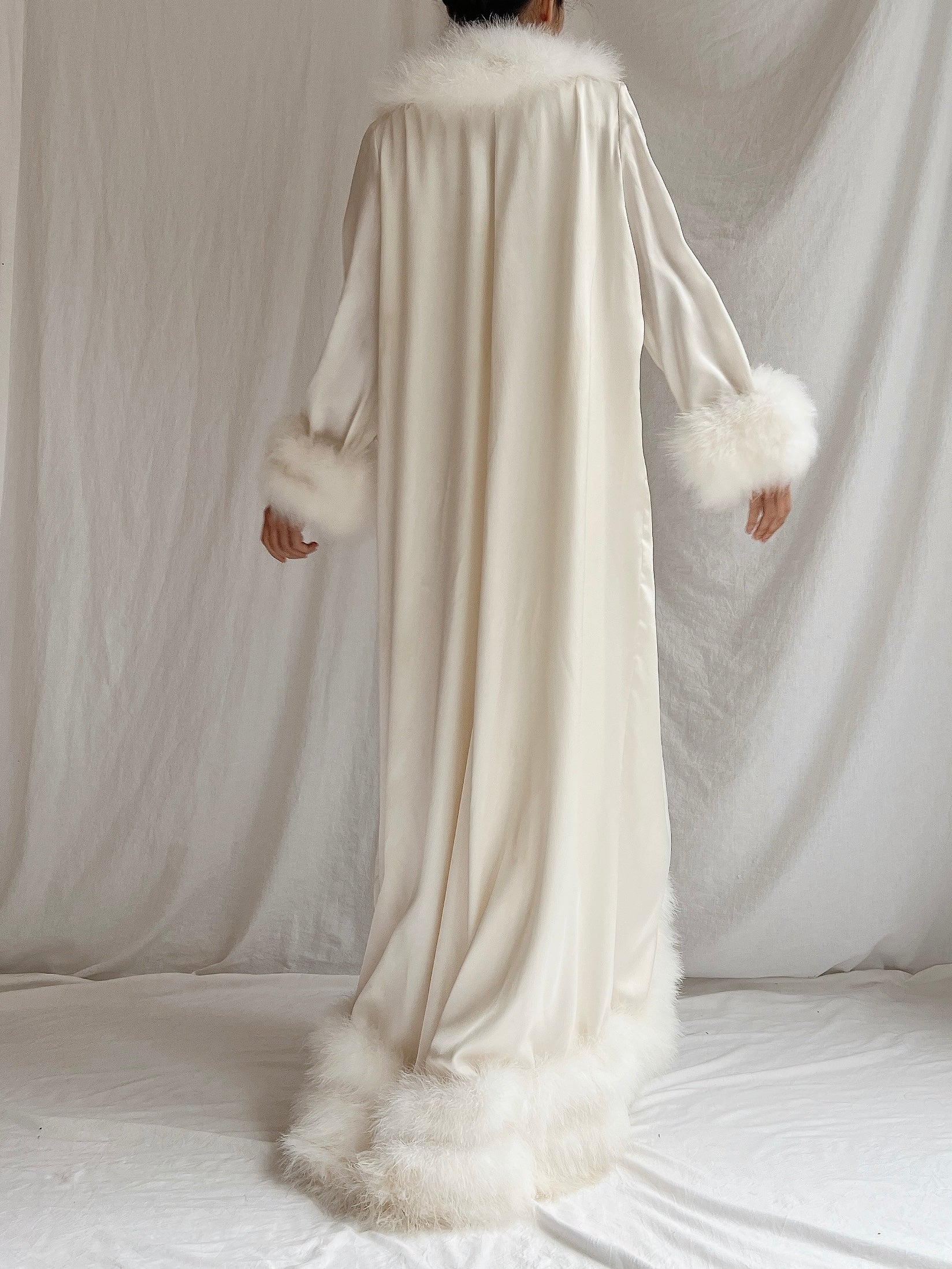 Vintage Claire Sandra Satin Marabou Dressing Gown - OSFM