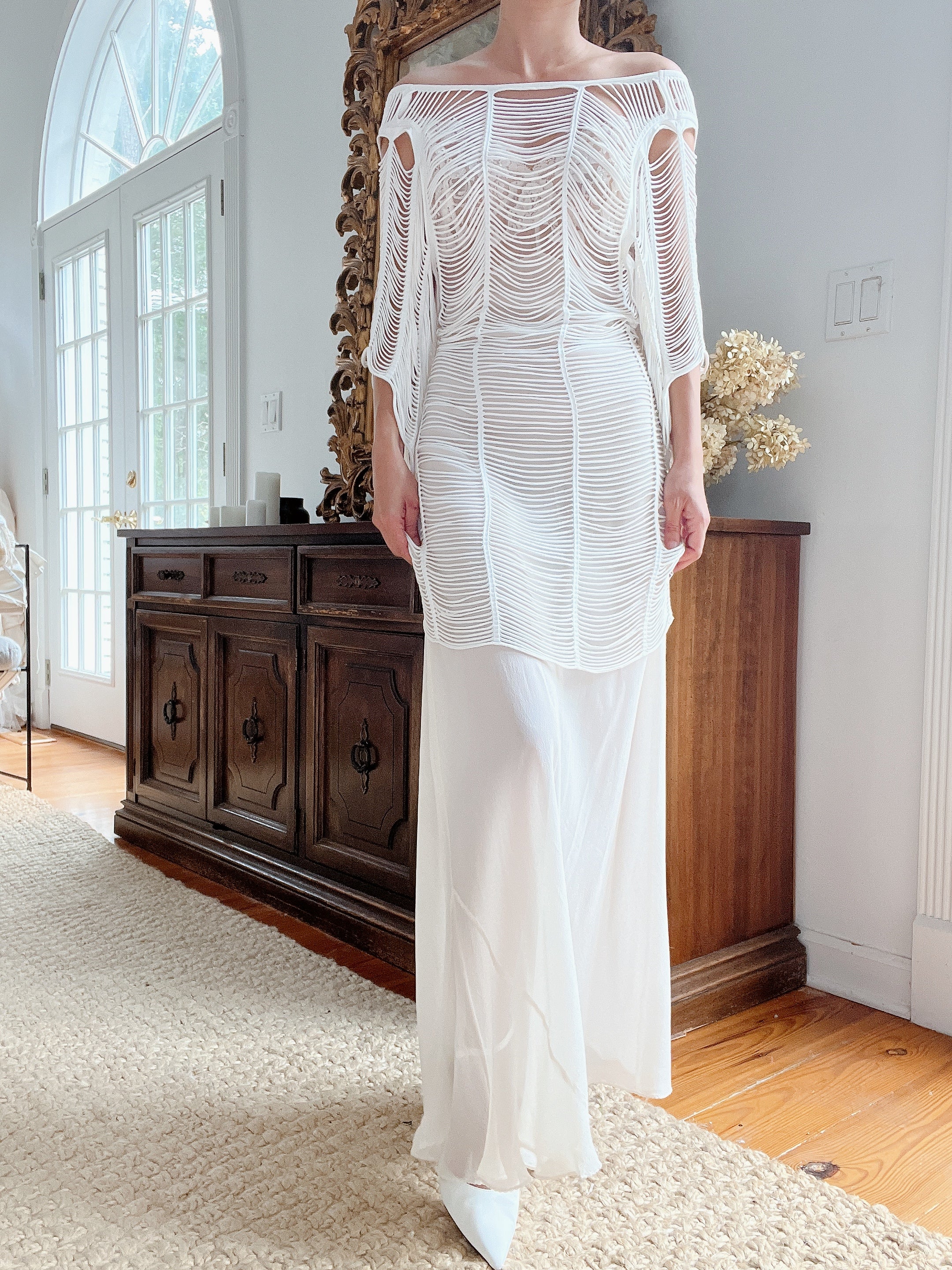 Ivory Shredded Sheer Tunic and Slip