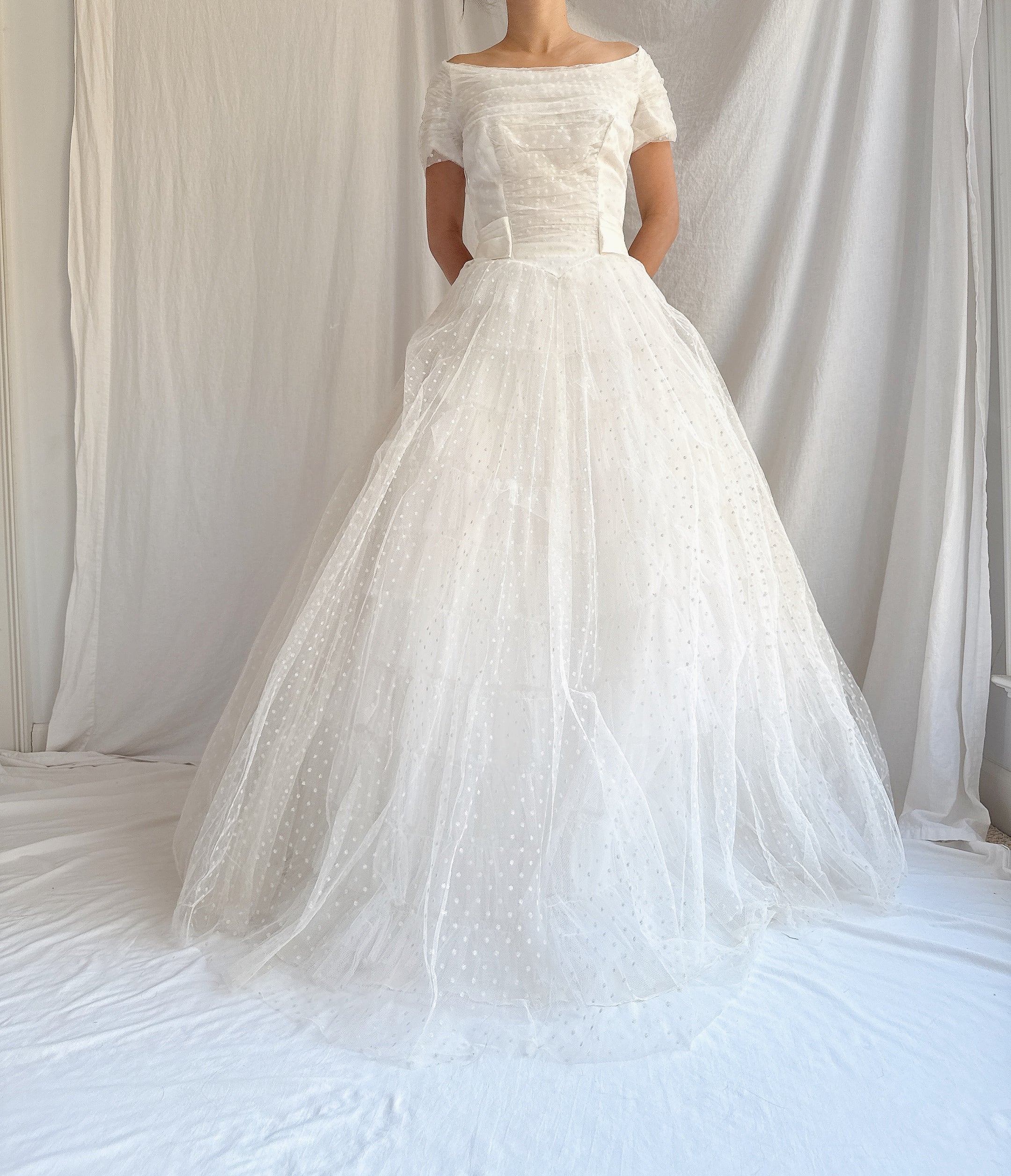 1950s Swiss Dot Tulle Gown - S