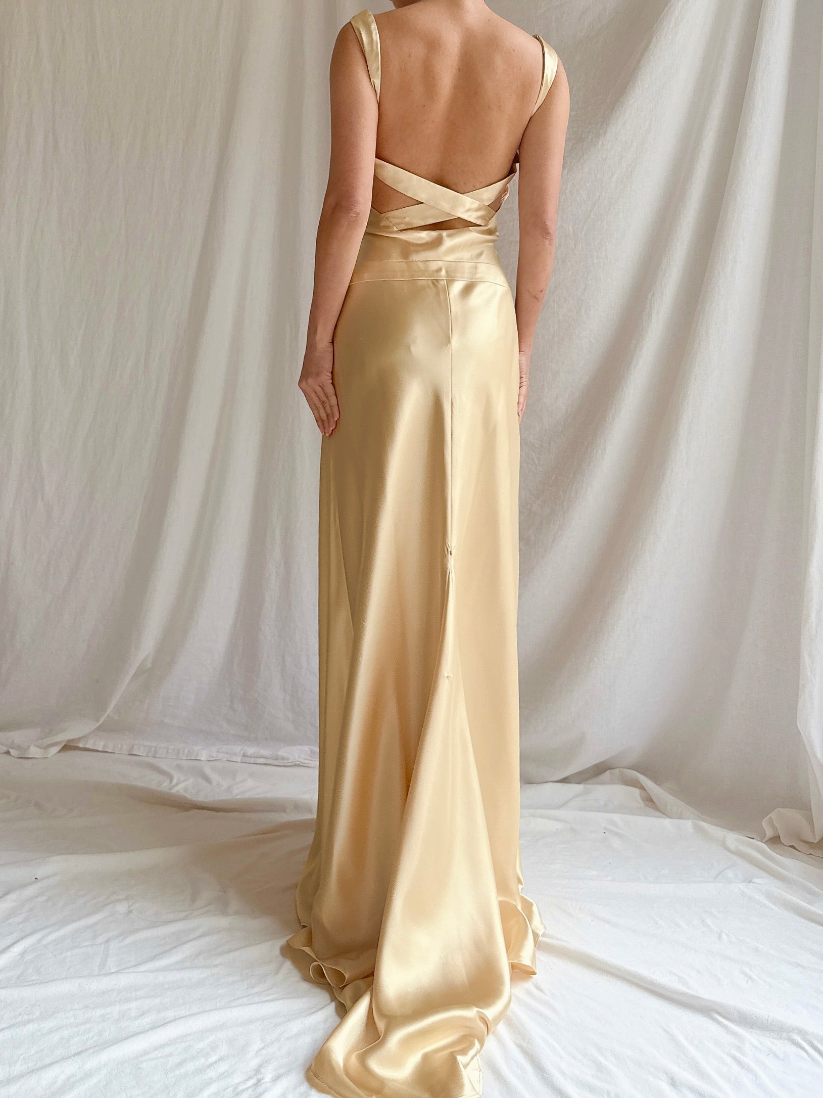 1990s Gold Satin Gown - M/6
